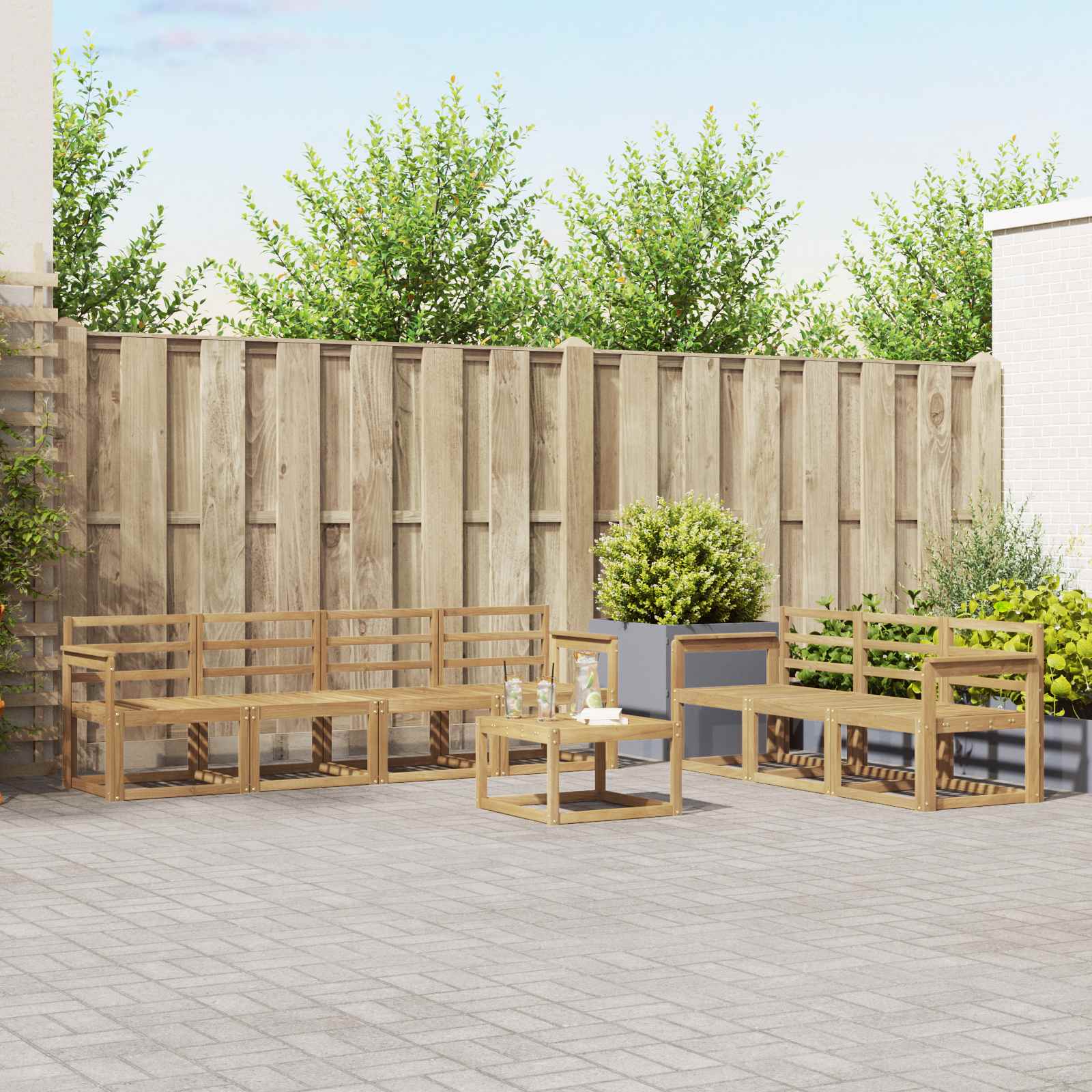 vidaXL Bankstel met kussen 8 pcs Natuurlijk en Crème