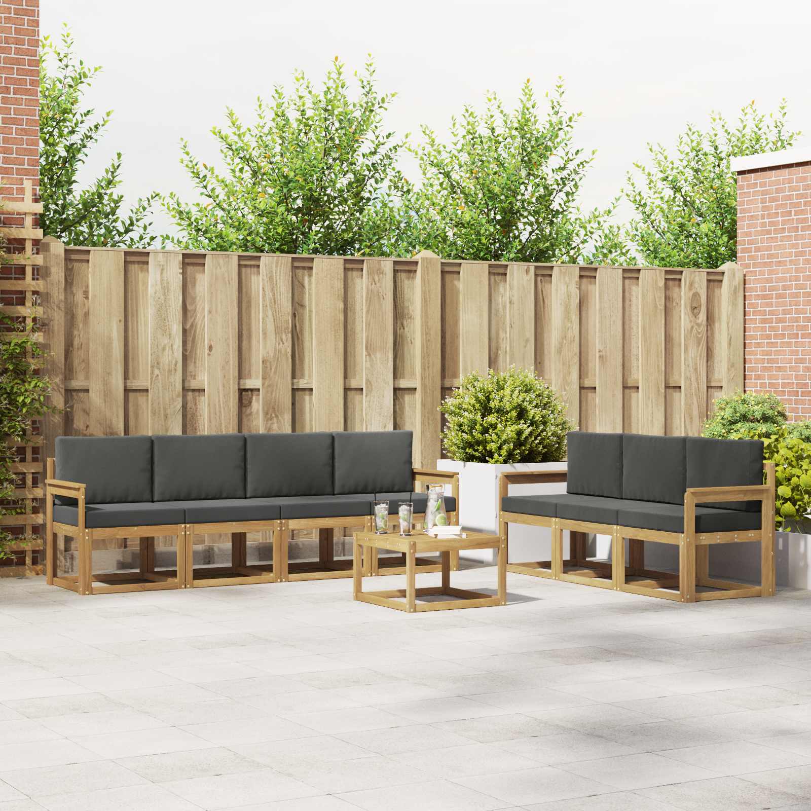 vidaXL Bankstel met kussen 8 pcs Natuurlijk en Crème