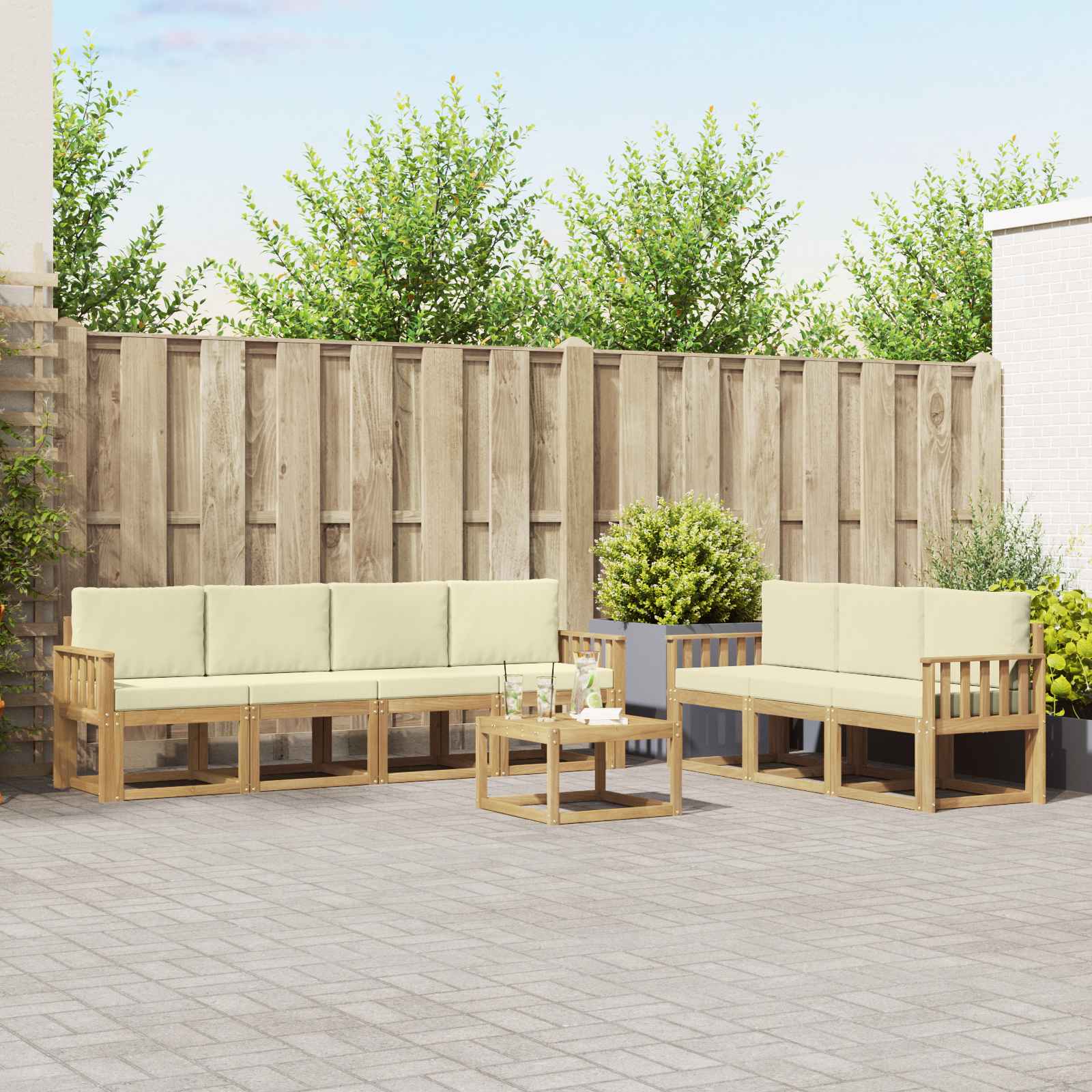 vidaXL Bankstel met kussen 8 pcs Natuurlijk en Crème