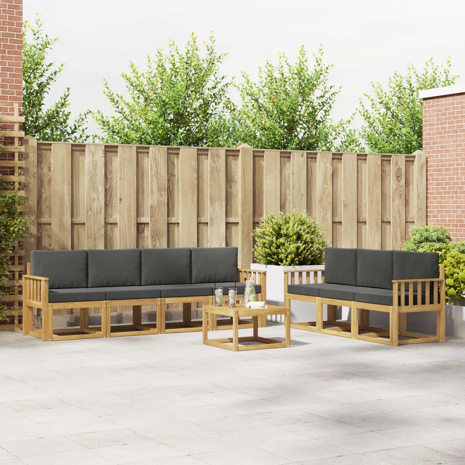 vidaXL Bankstel met kussen 8 pcs Natuurlijk en Crème