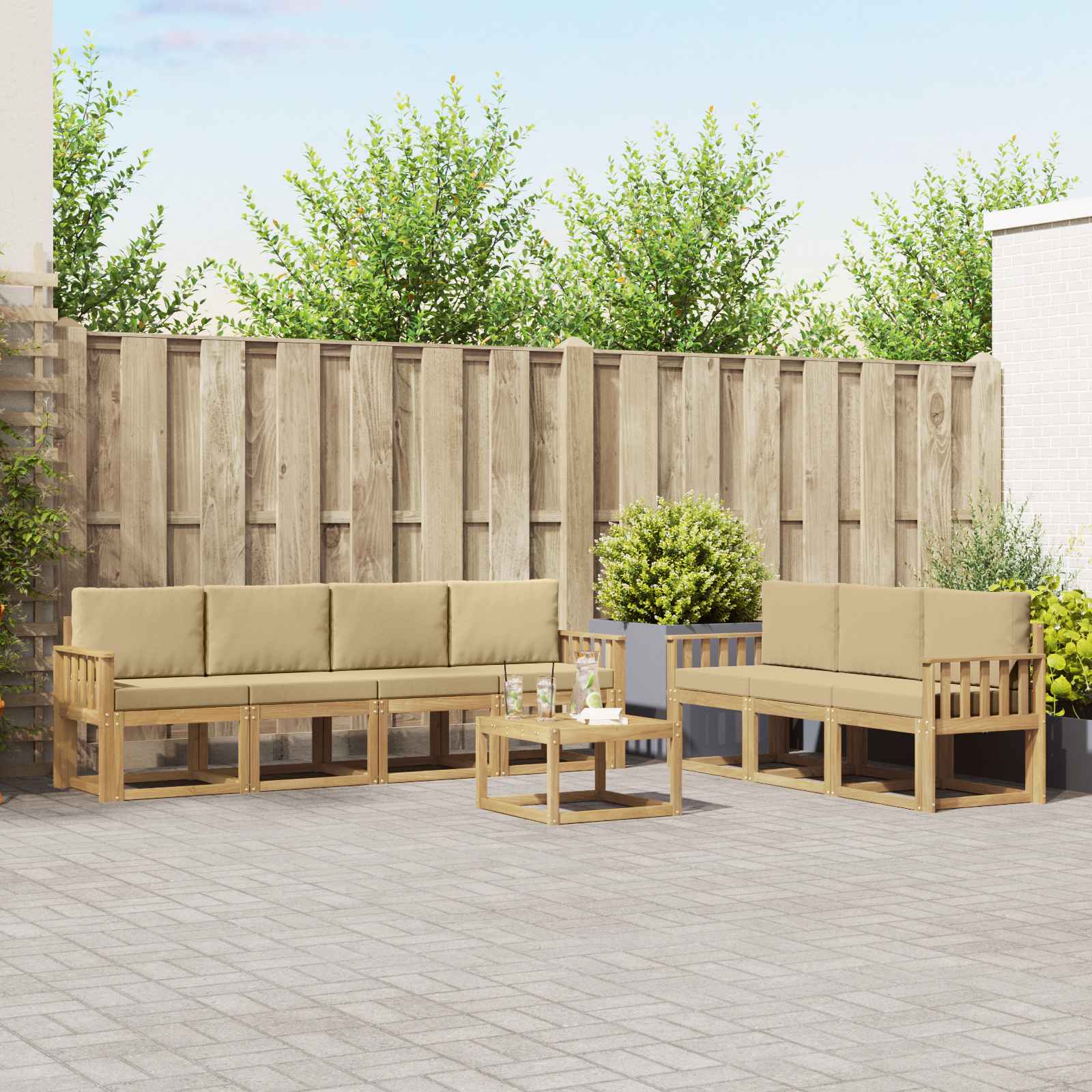 vidaXL Bankstel met kussen 8 pcs Natuurlijk en Crème