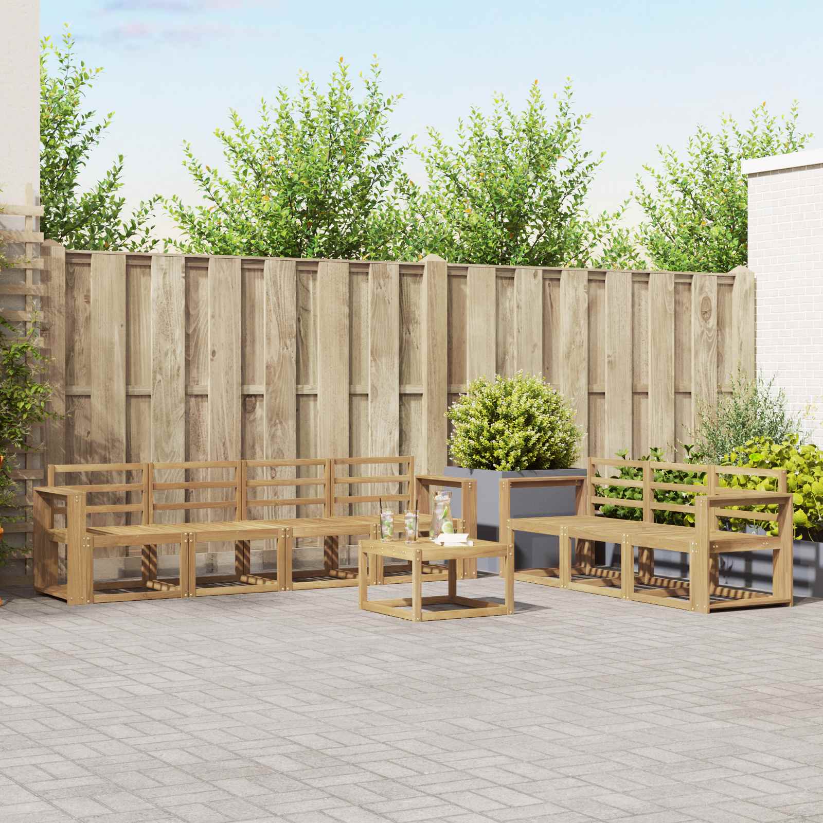 vidaXL Bankstel met kussen 8 pcs Natuurlijk en Crème