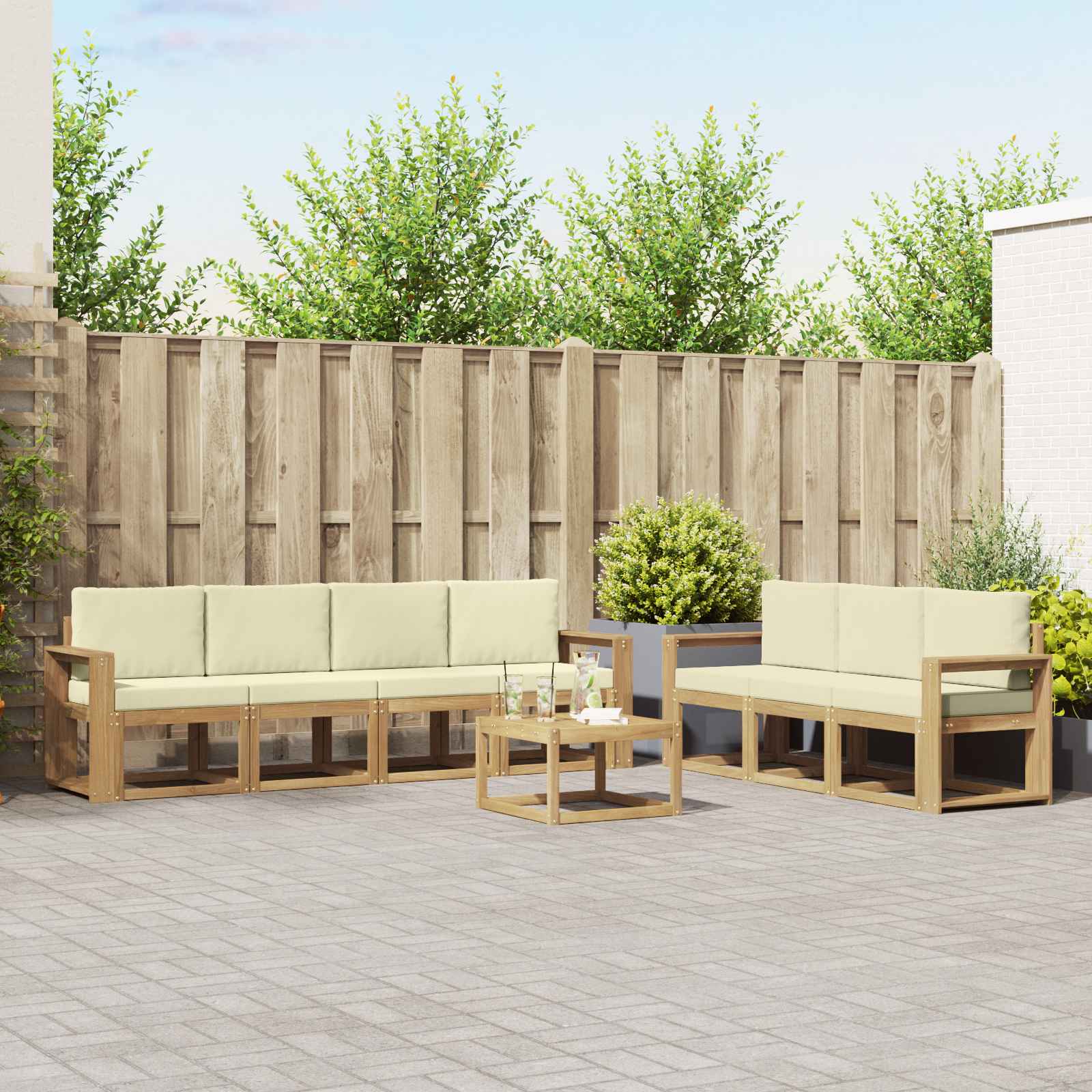 vidaXL Bankstel met kussen 8 pcs Natuurlijk en Crème