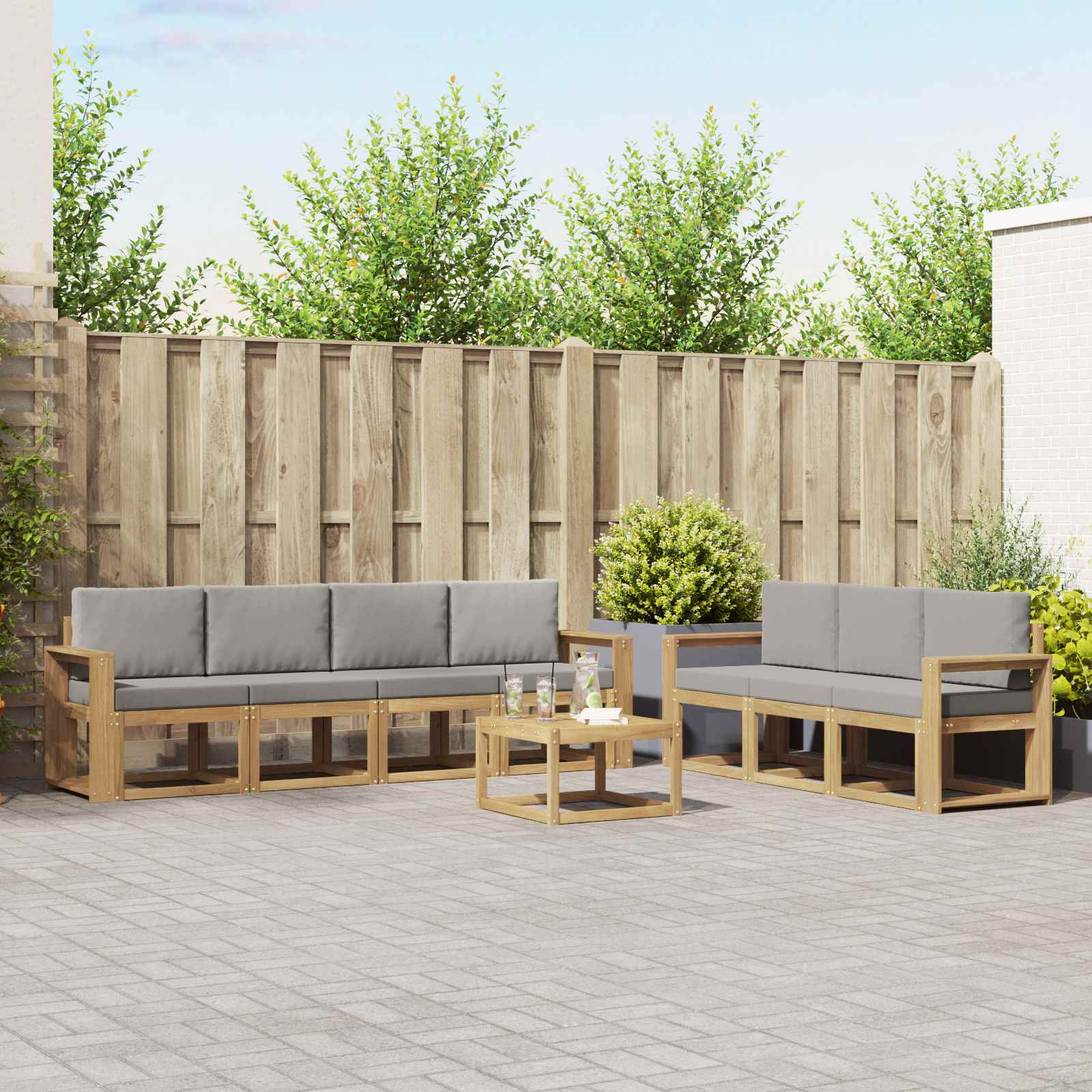 vidaXL Bankstel met kussen 8 pcs Natuurlijk en Crème