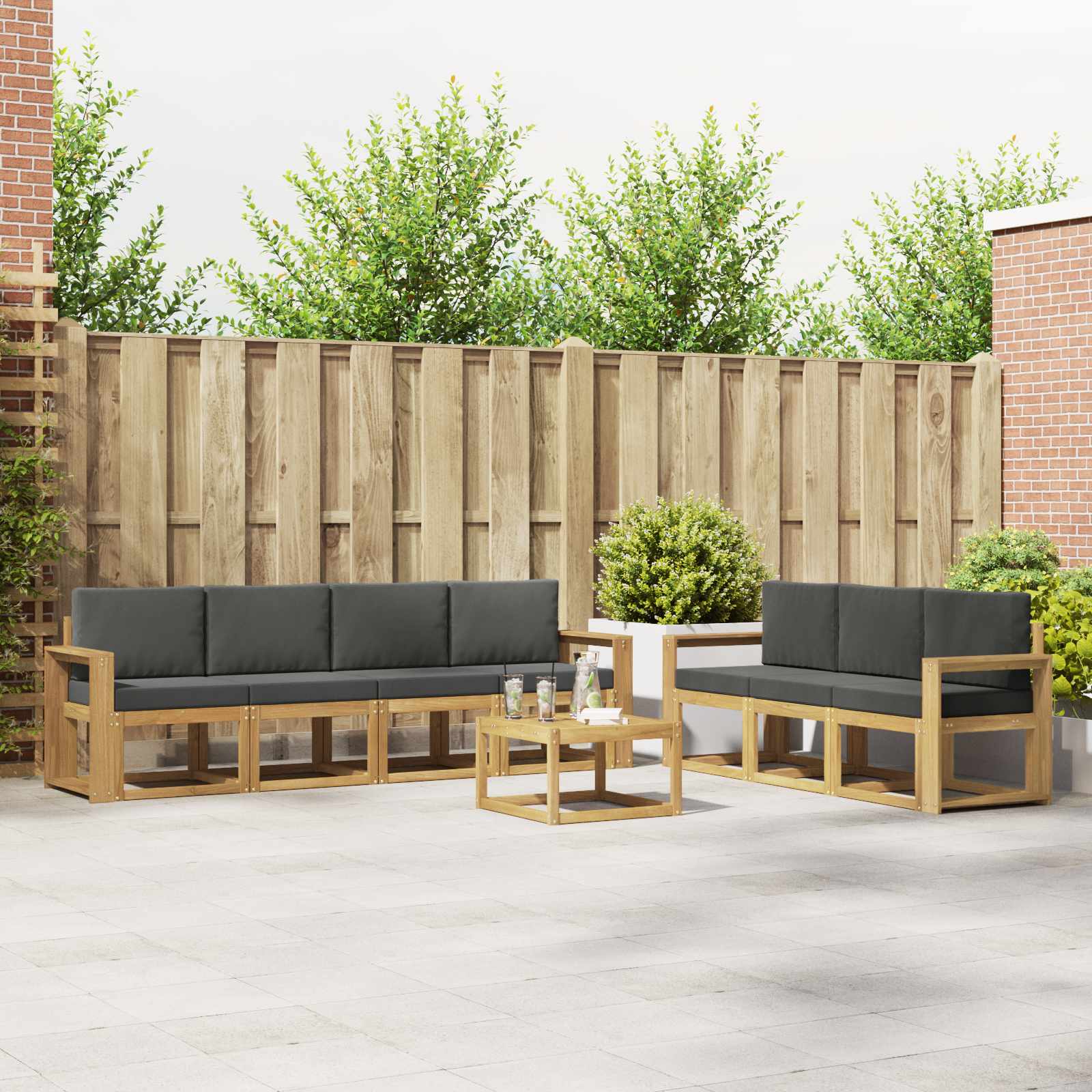 vidaXL Bankstel met kussen 8 pcs Natuurlijk en Crème