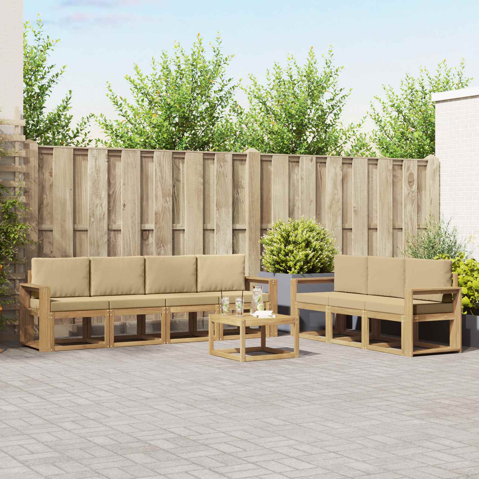 vidaXL Bankstel met kussen 8 pcs Natuurlijk en Crème