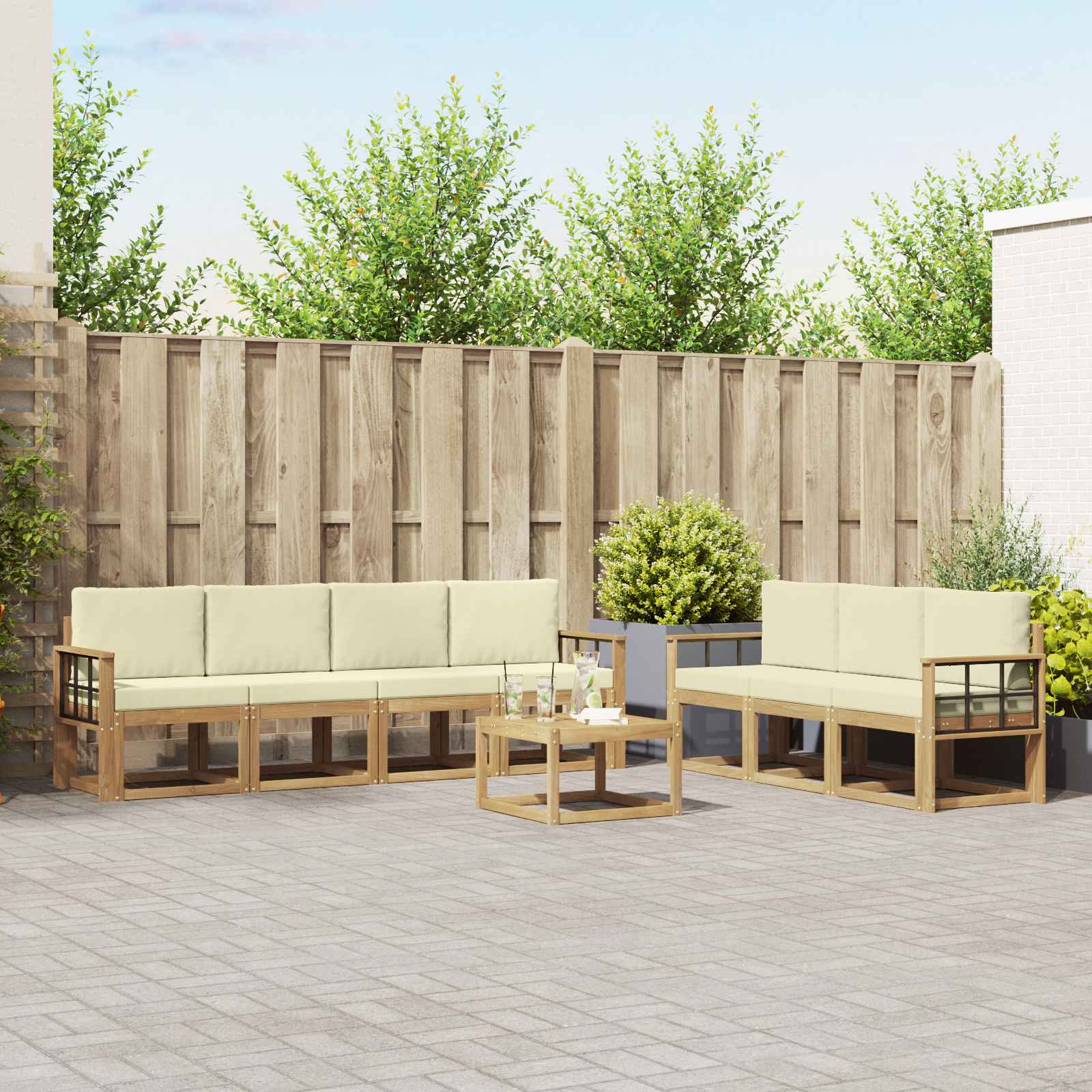 vidaXL Bankstel met kussen 8 pcs Natuurlijk en Crème