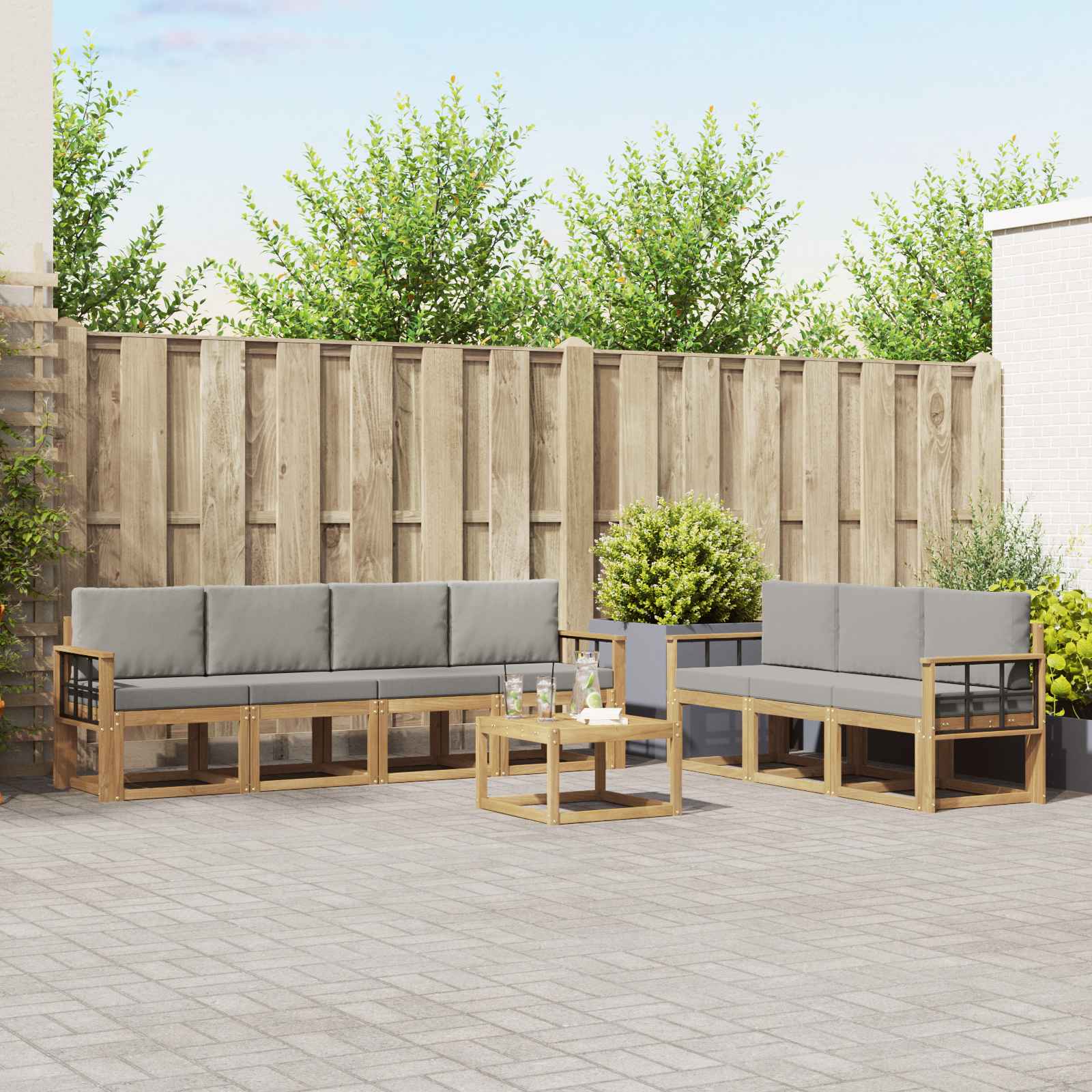 vidaXL Bankstel met kussen 8 pcs Natuurlijk en Crème
