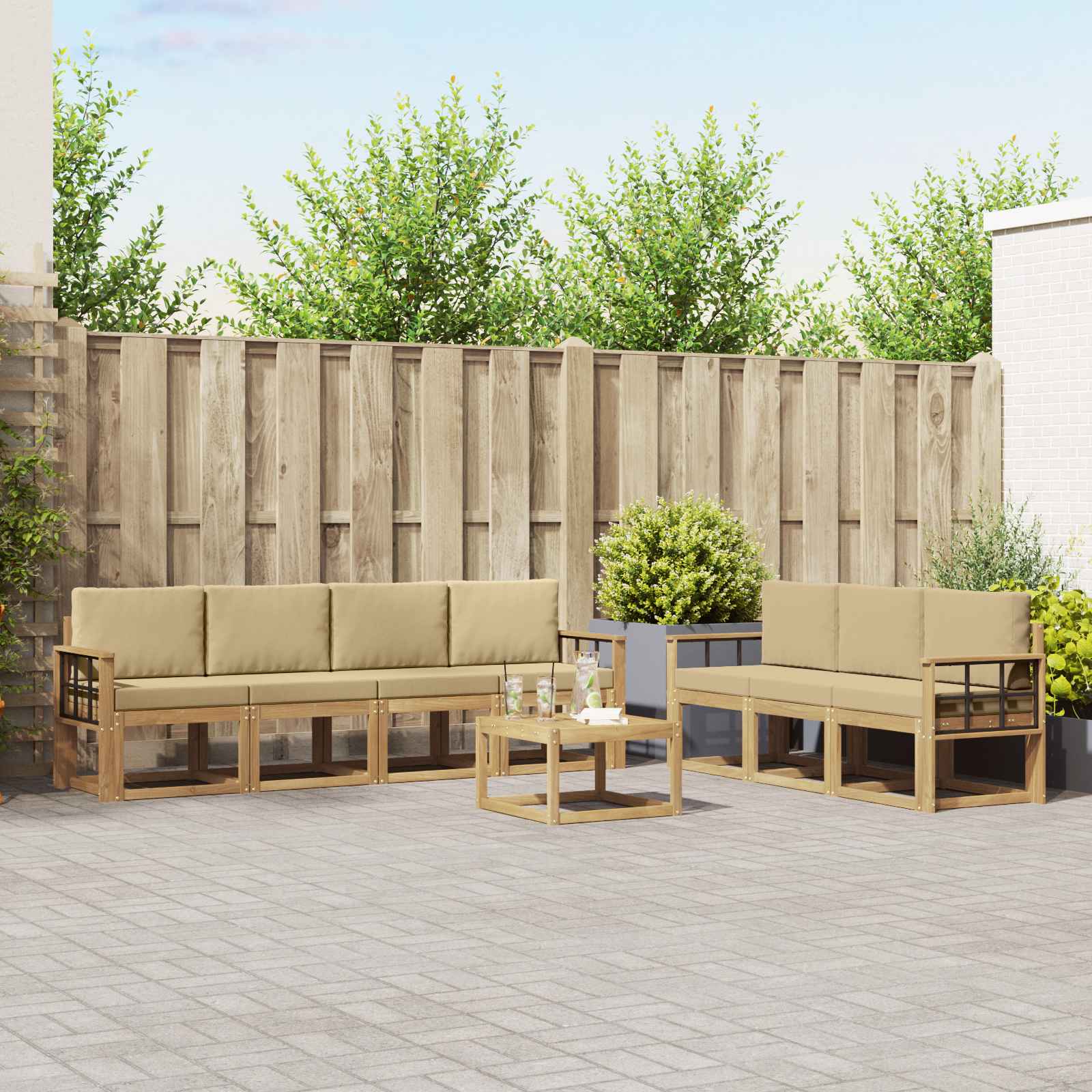 vidaXL Bankstel met kussen 8 pcs Natuurlijk en Crème