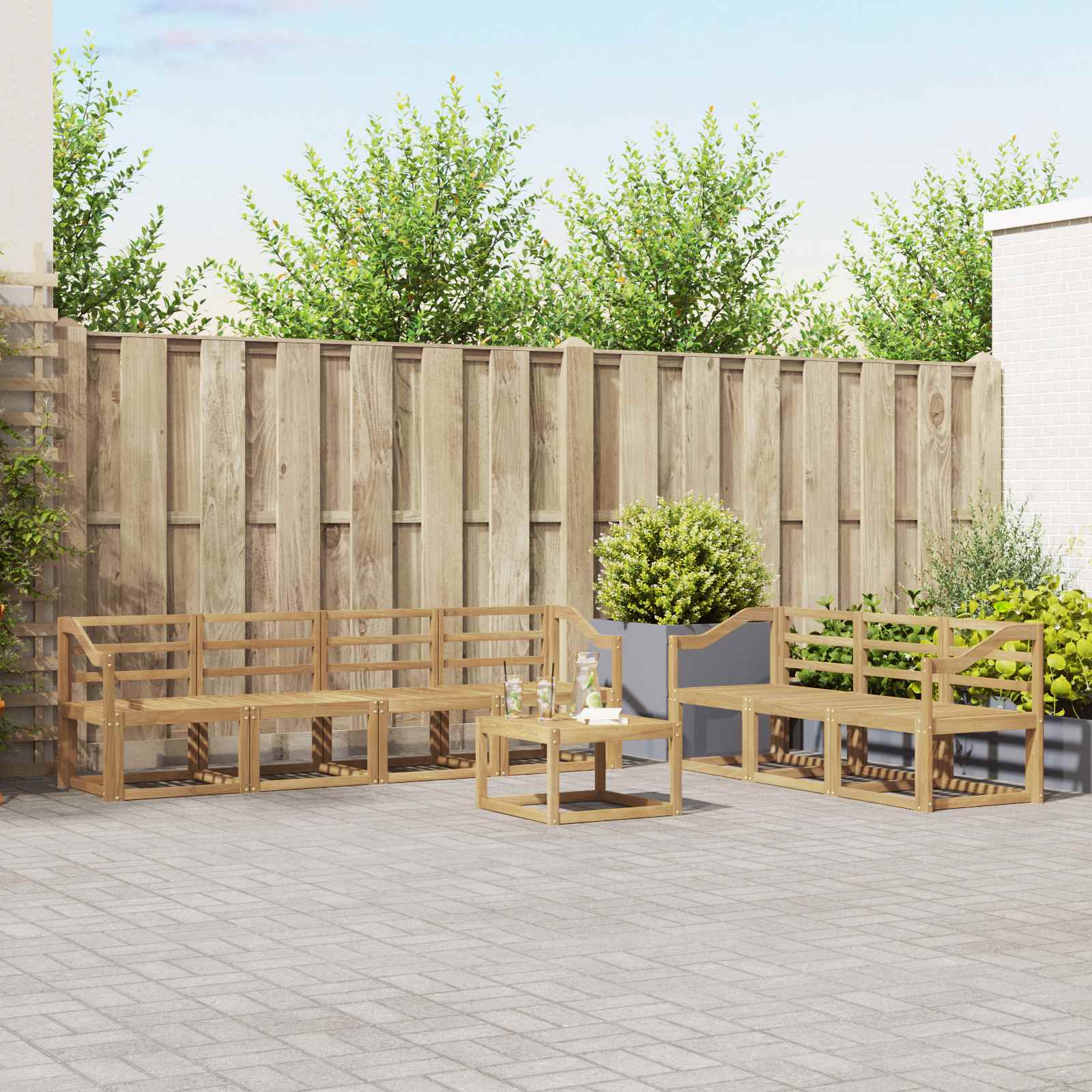 vidaXL Bankstel met kussen 8 pcs Natuurlijk en Crème