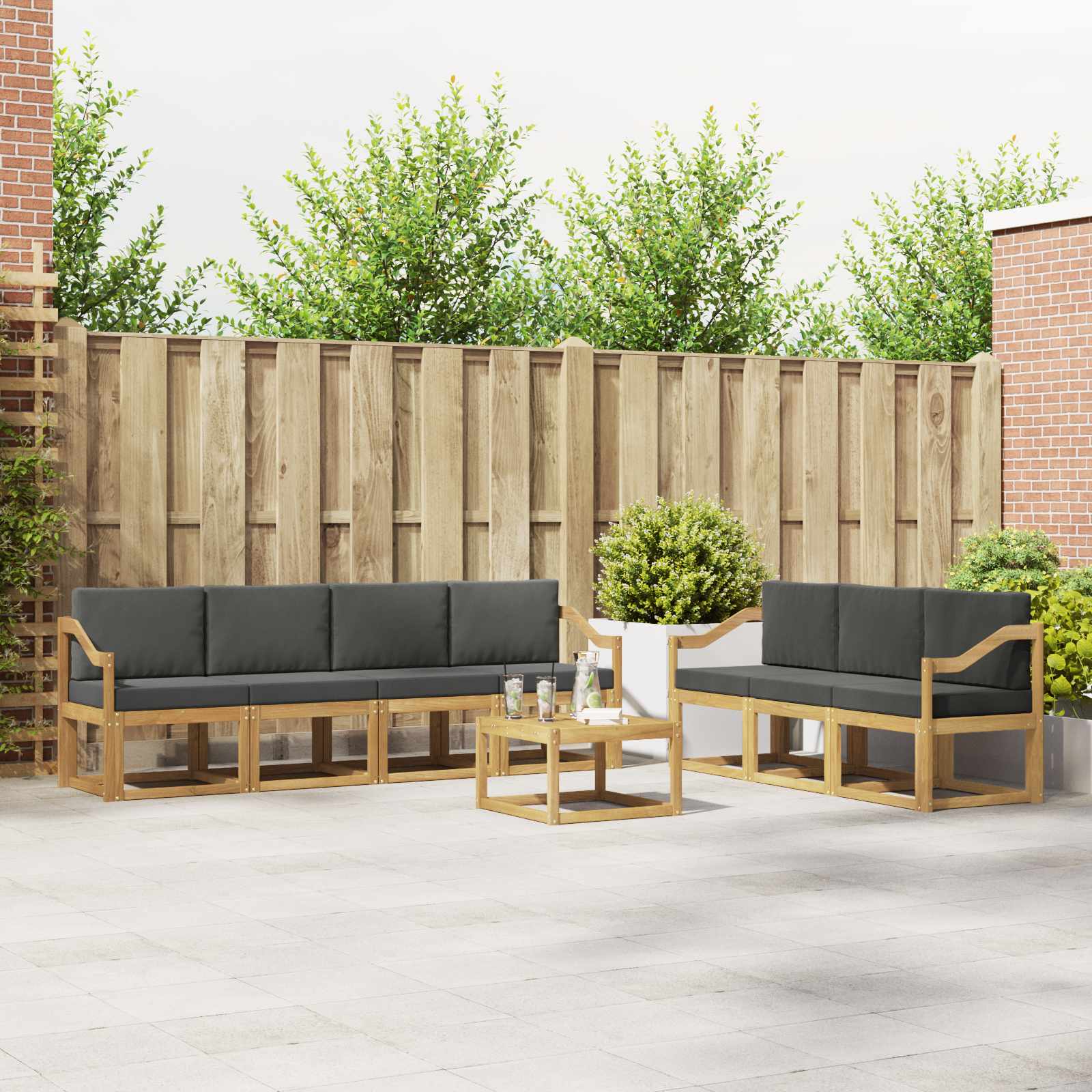 vidaXL Bankstel met kussen 8 pcs Natuurlijk en Crème
