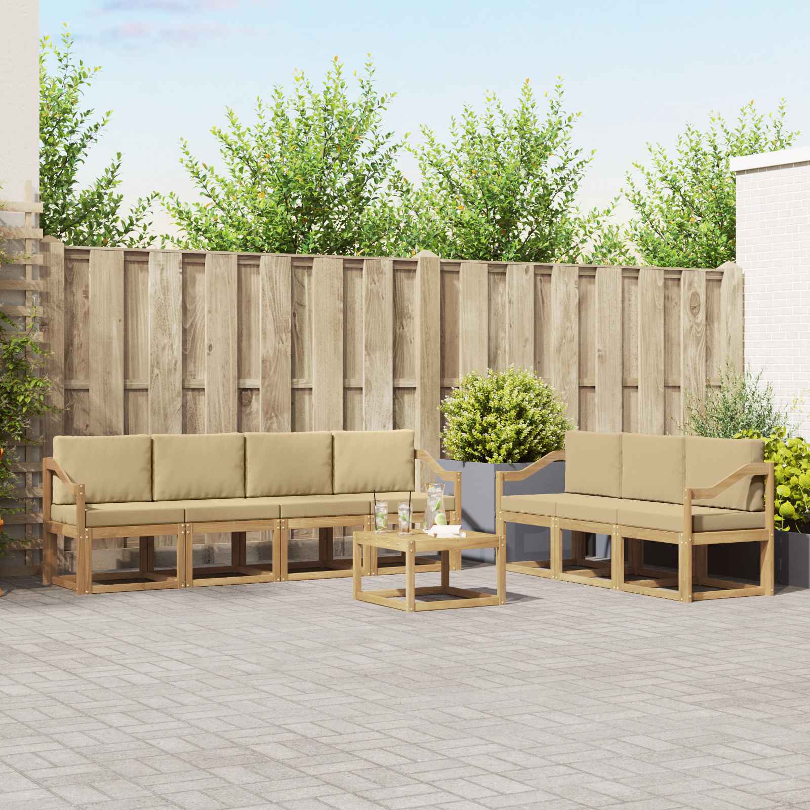 vidaXL Bankstel met kussen 8 pcs Natuurlijk en Crème