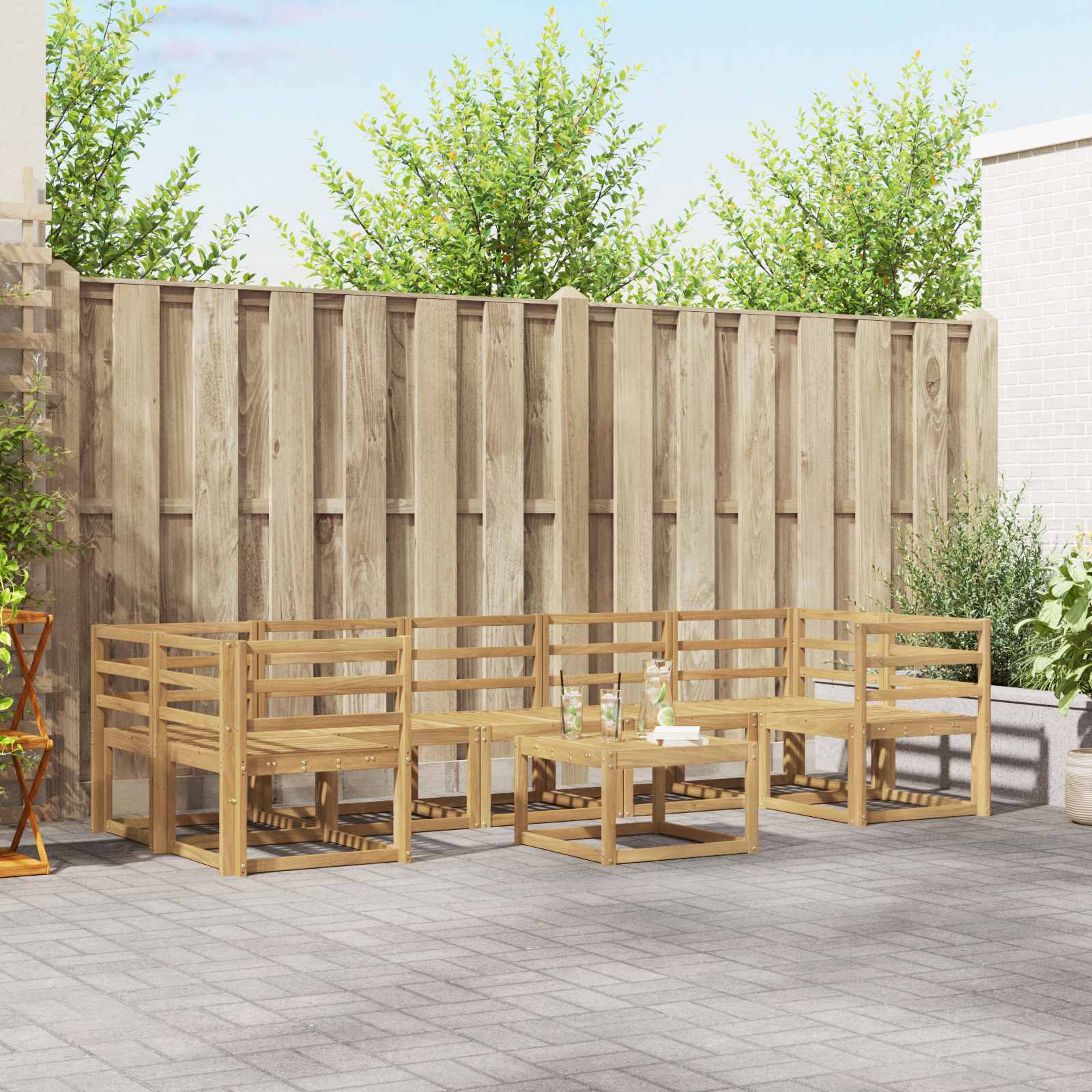 vidaXL Buiten bankenset met kussen 8 pcs Natuurlijk en Crème