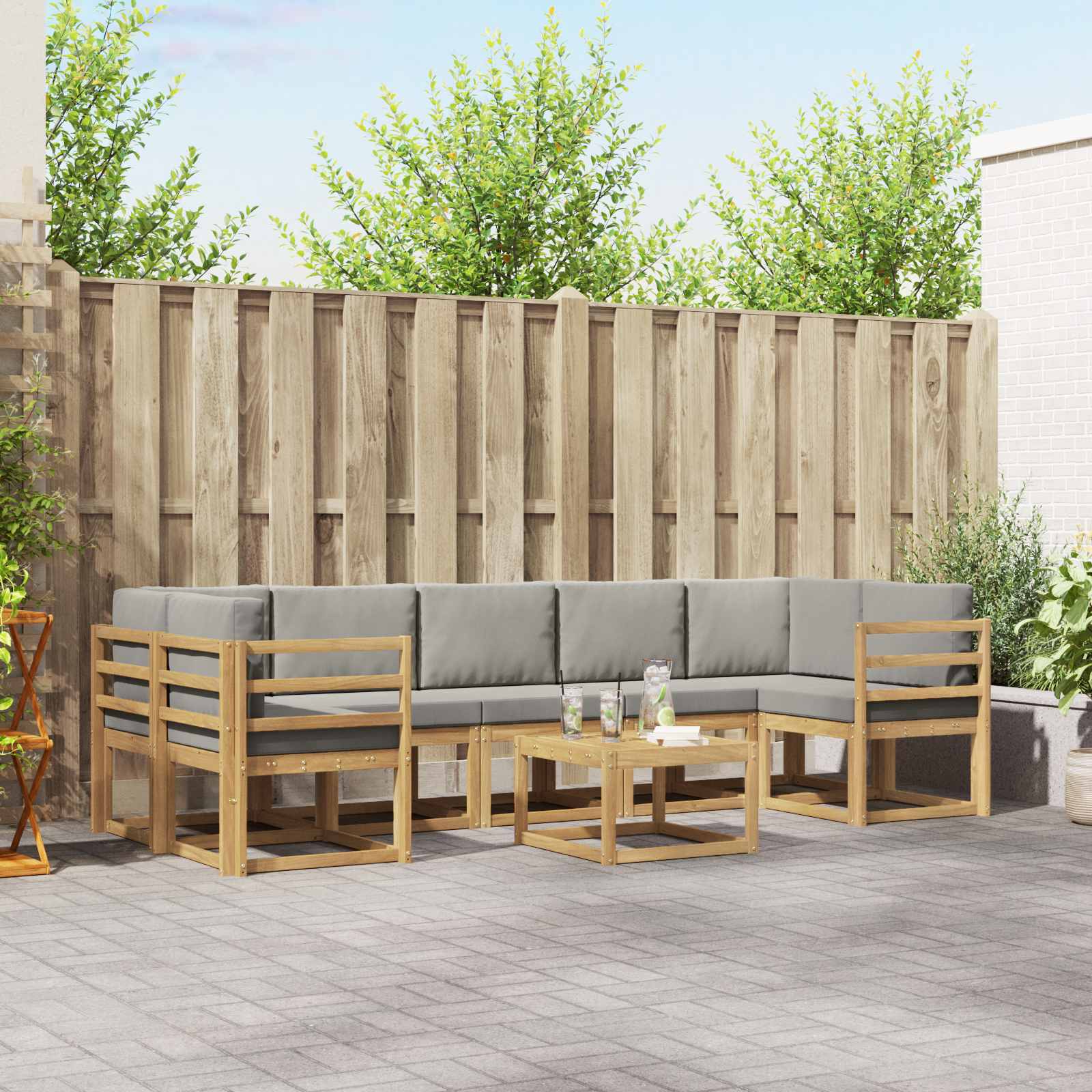 vidaXL Buiten bankenset met kussen 8 pcs Natuurlijk en Crème