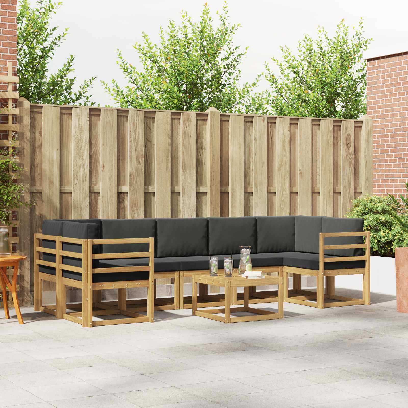 vidaXL Buiten bankenset met kussen 8 pcs Natuurlijk en Crème
