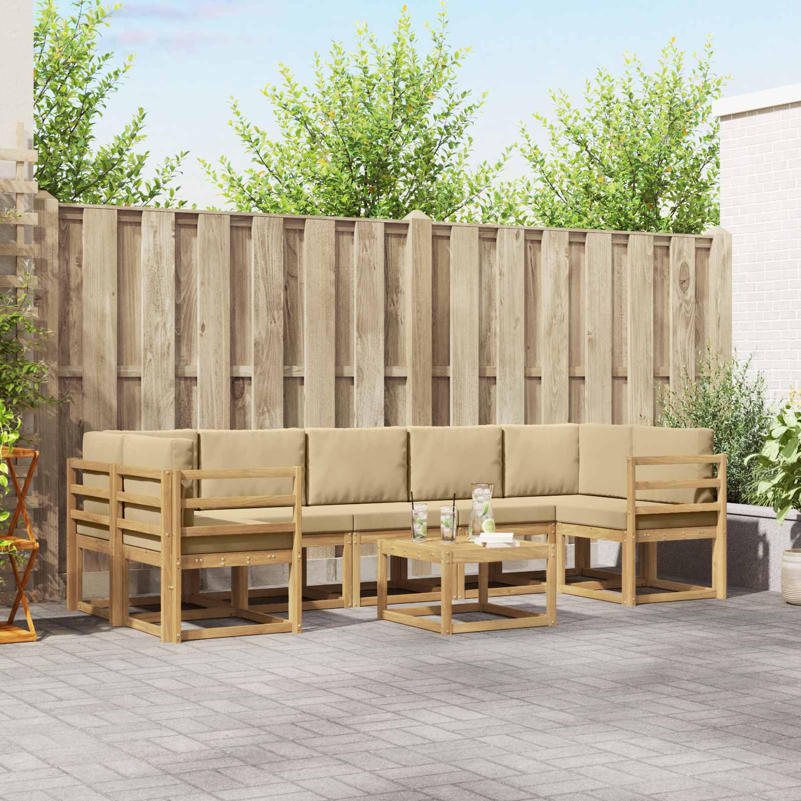 vidaXL Buiten bankenset met kussen 8 pcs Natuurlijk en Crème