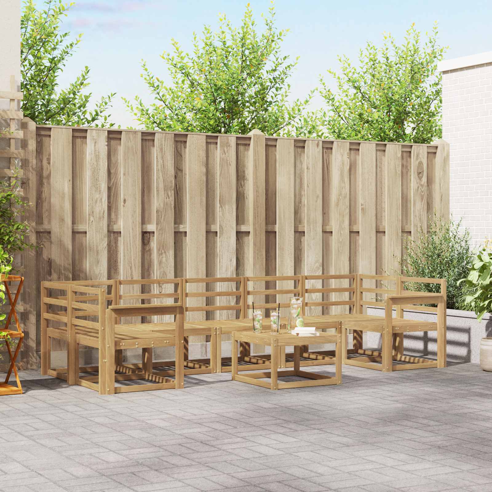 vidaXL Buiten bankenset met kussen 8 pcs Natuurlijk en Crème