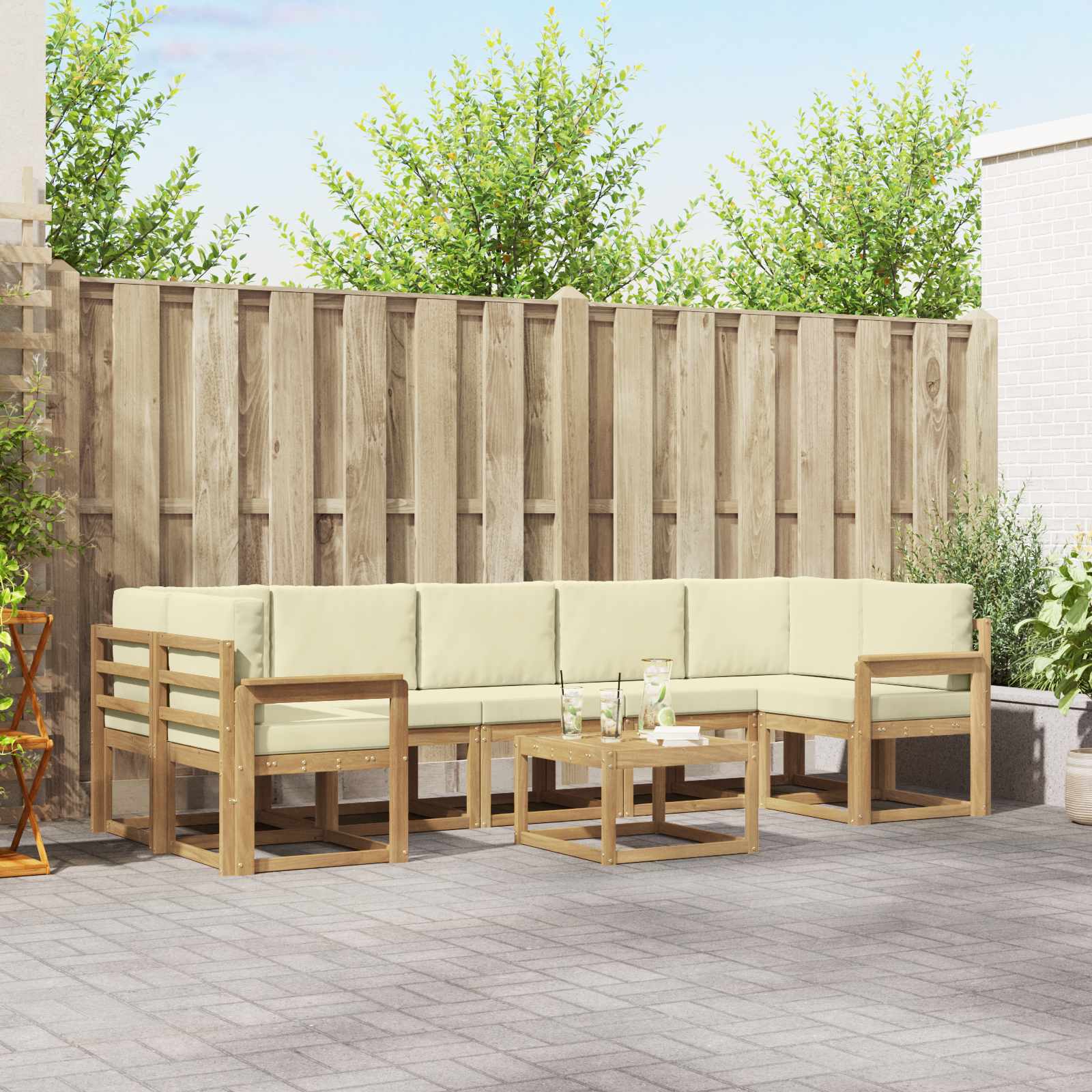 vidaXL Buiten bankenset met kussen 8 pcs Natuurlijk en Crème