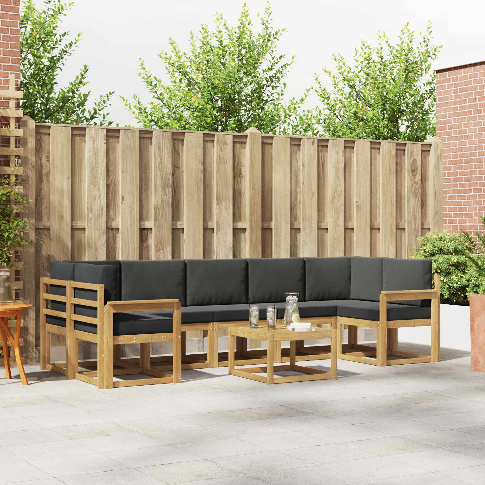 vidaXL Buiten bankenset met kussen 8 pcs Natuurlijk en Crème