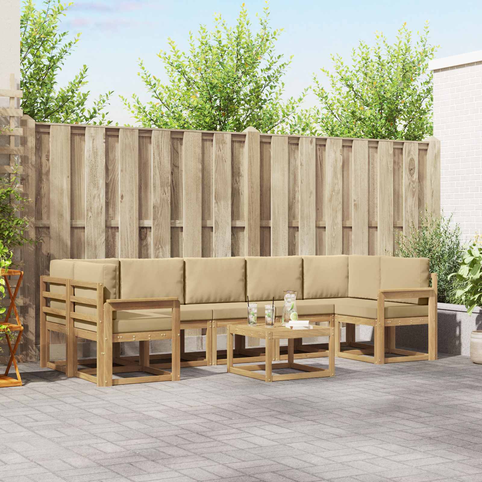 vidaXL Buiten bankenset met kussen 8 pcs Natuurlijk en Crème