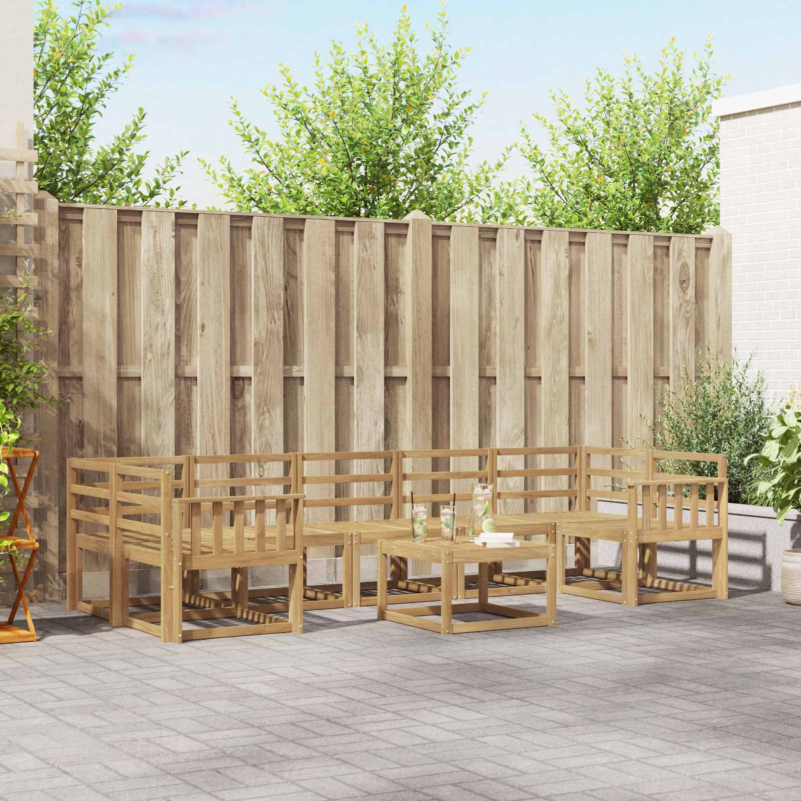 vidaXL Buiten bankenset met kussen 8 pcs Natuurlijk en Crème