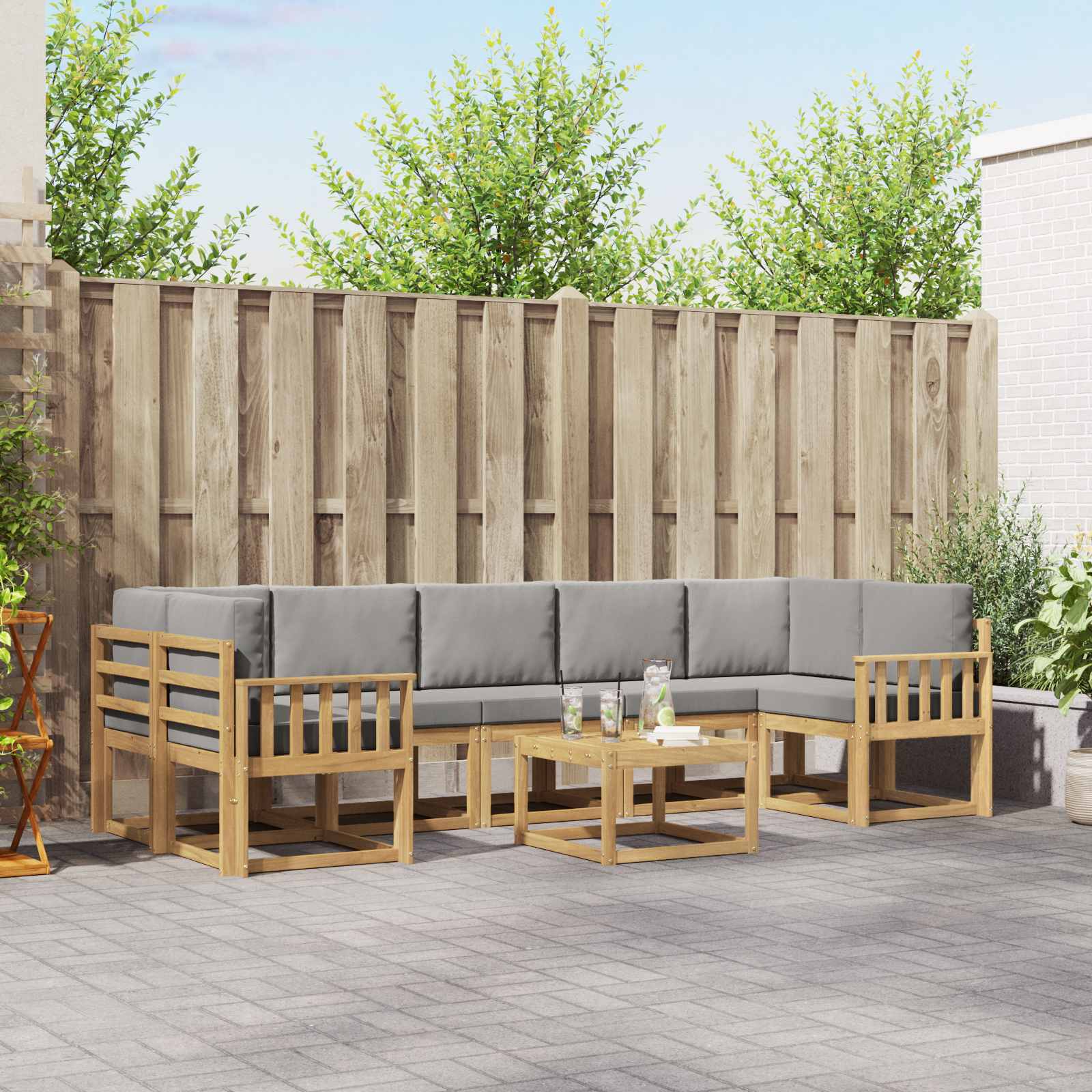 vidaXL Buiten bankenset met kussen 8 pcs Natuurlijk en Crème