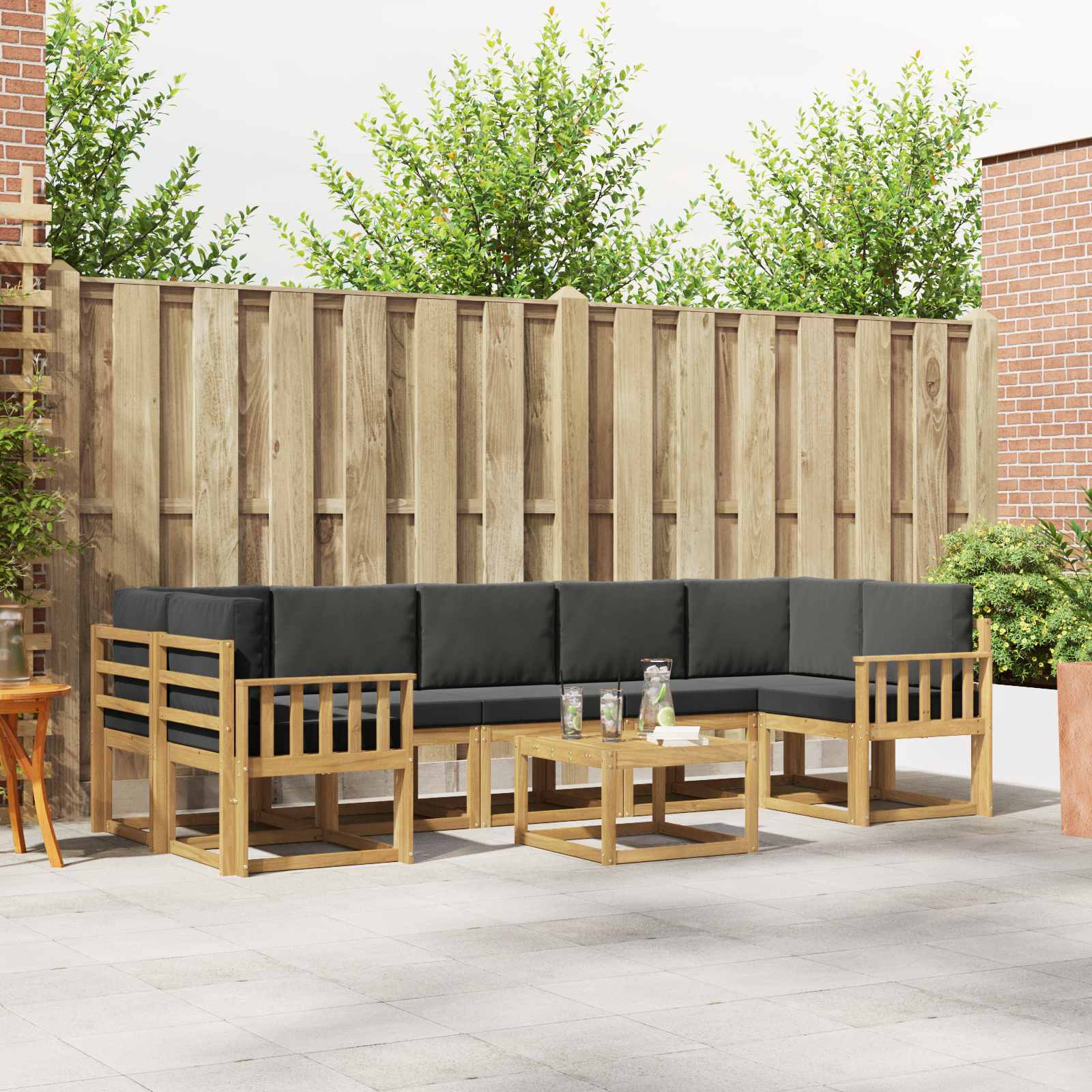 vidaXL Buiten bankenset met kussen 8 pcs Natuurlijk en Crème