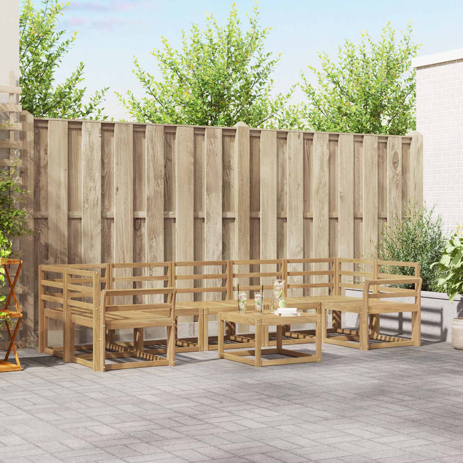 vidaXL Buiten bankenset met kussen 8 pcs Natuurlijk en Crème