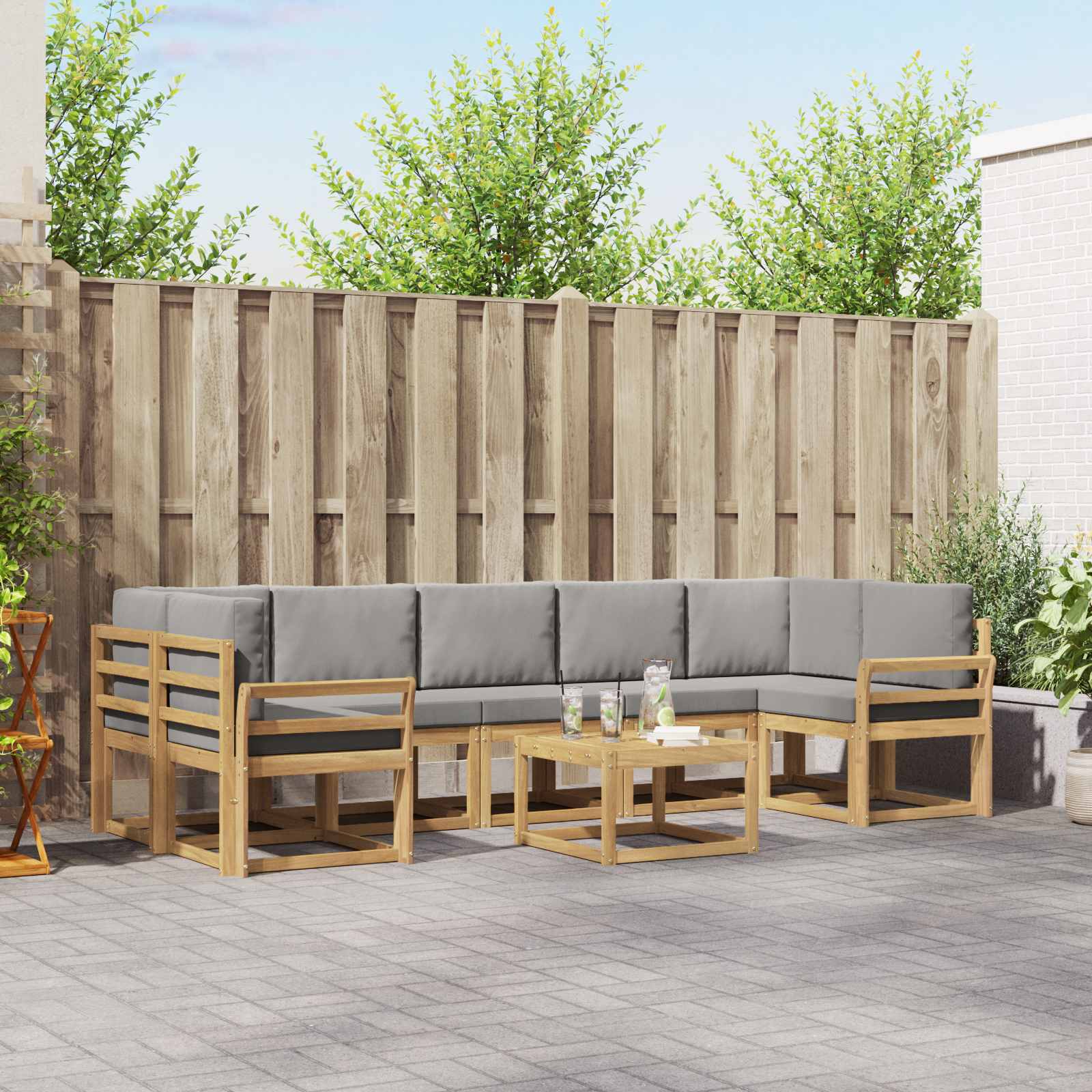 vidaXL Buiten bankenset met kussen 8 pcs Natuurlijk en Crème