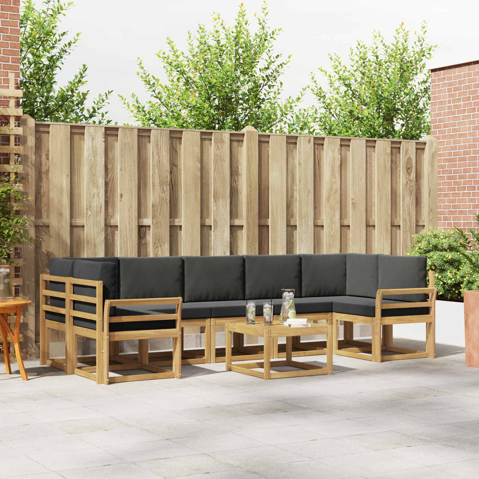 vidaXL Buiten bankenset met kussen 8 pcs Natuurlijk en Crème
