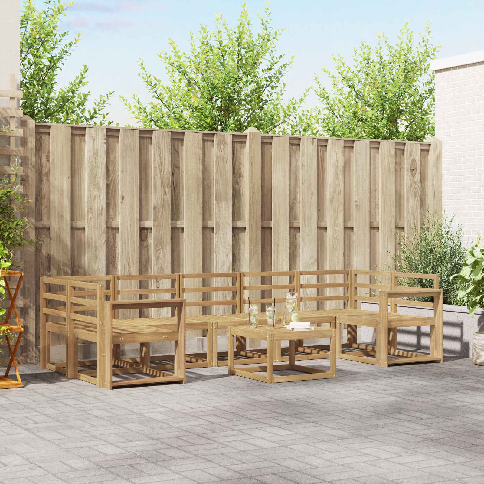 vidaXL Buiten bankenset met kussen 8 pcs Natuurlijk en Crème