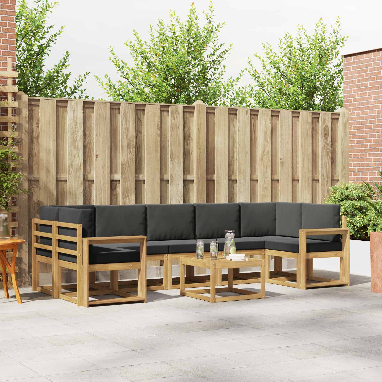 vidaXL Buiten bankenset met kussen 8 pcs Natuurlijk en Crème