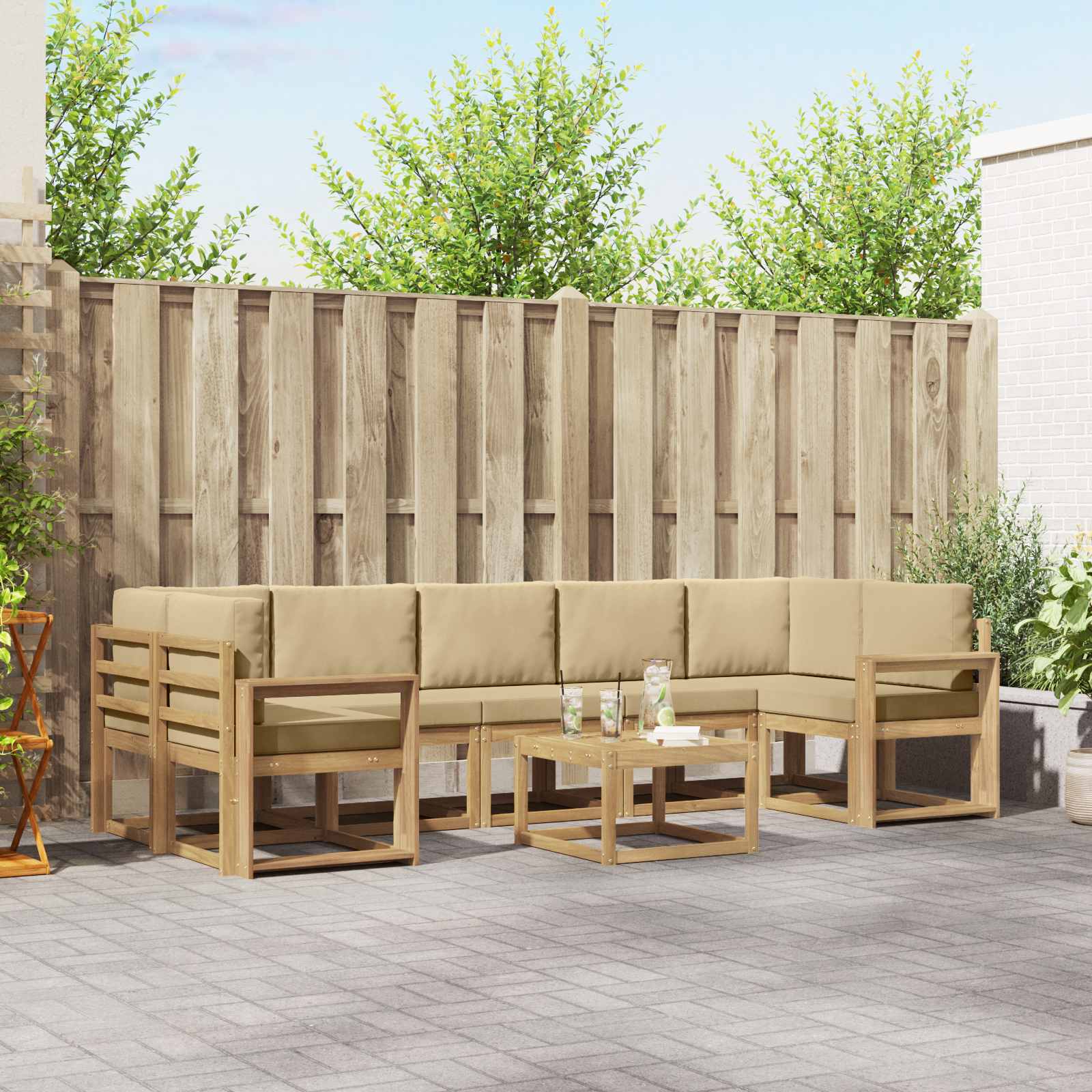 vidaXL Buiten bankenset met kussen 8 pcs Natuurlijk en Crème