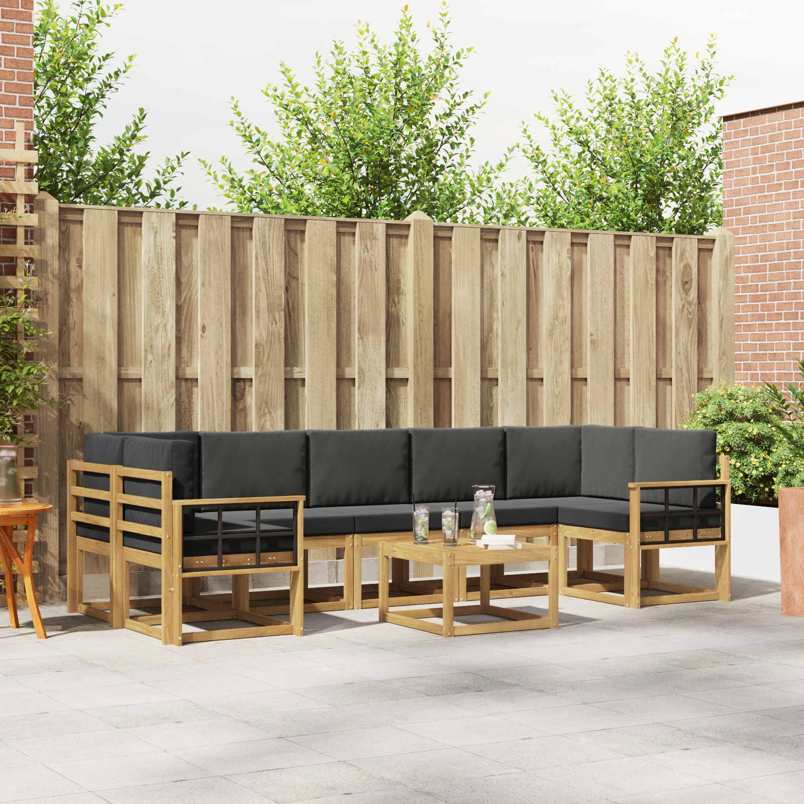 vidaXL Buiten bankenset met kussen 8 pcs Natuurlijk en Crème