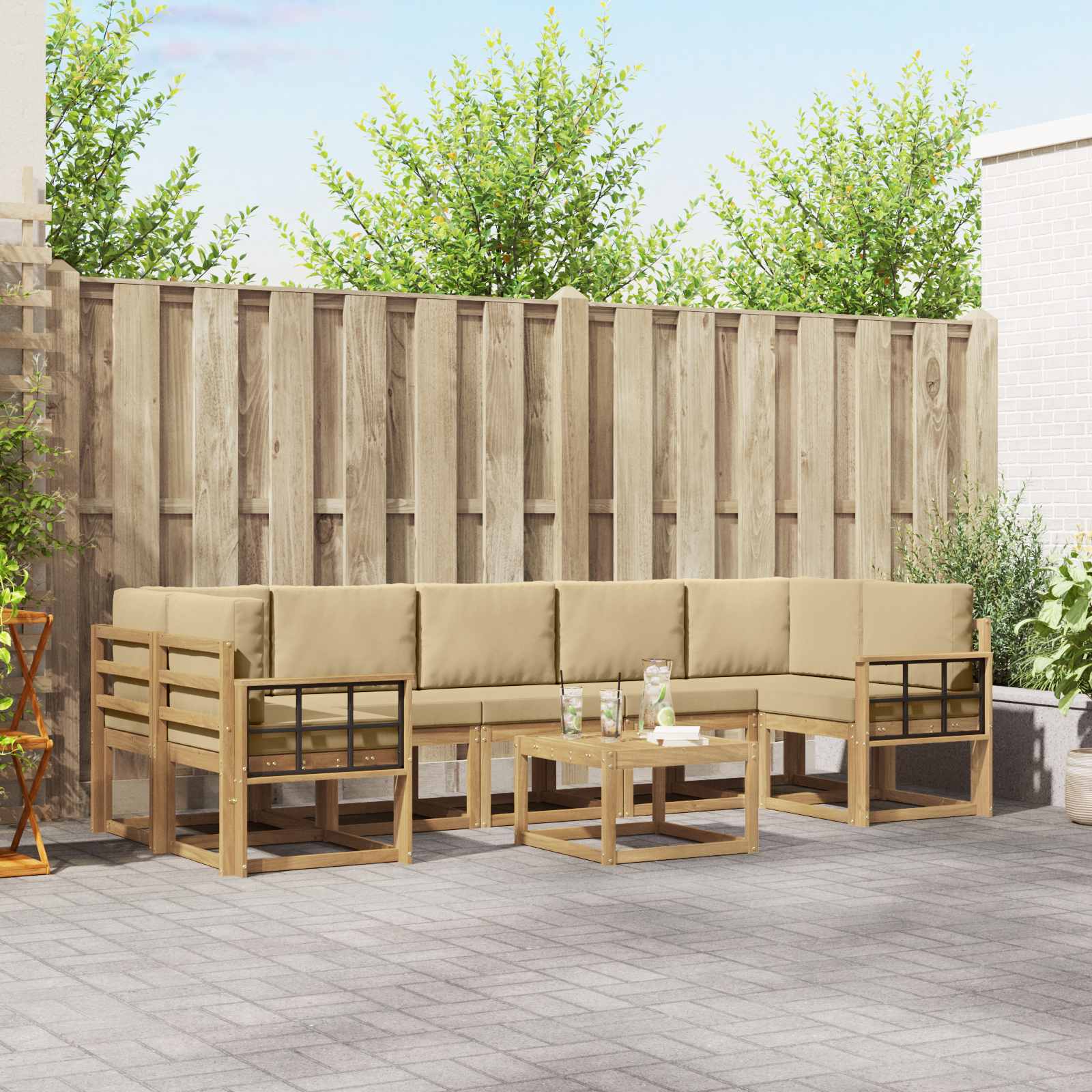 vidaXL Buiten bankenset met kussen 8 pcs Natuurlijk en Crème