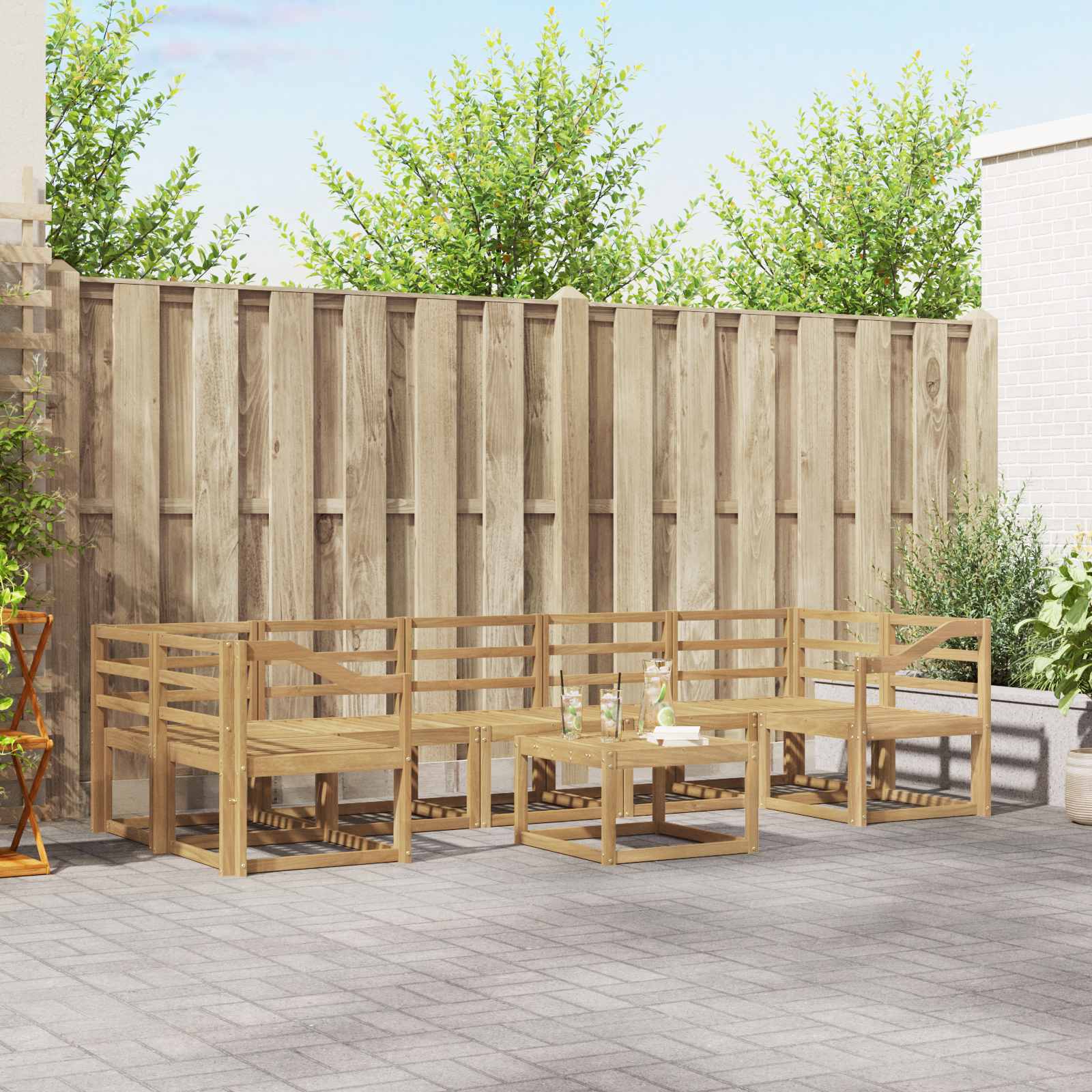 vidaXL Buiten bankenset met kussen 8 pcs Natuurlijk en Crème