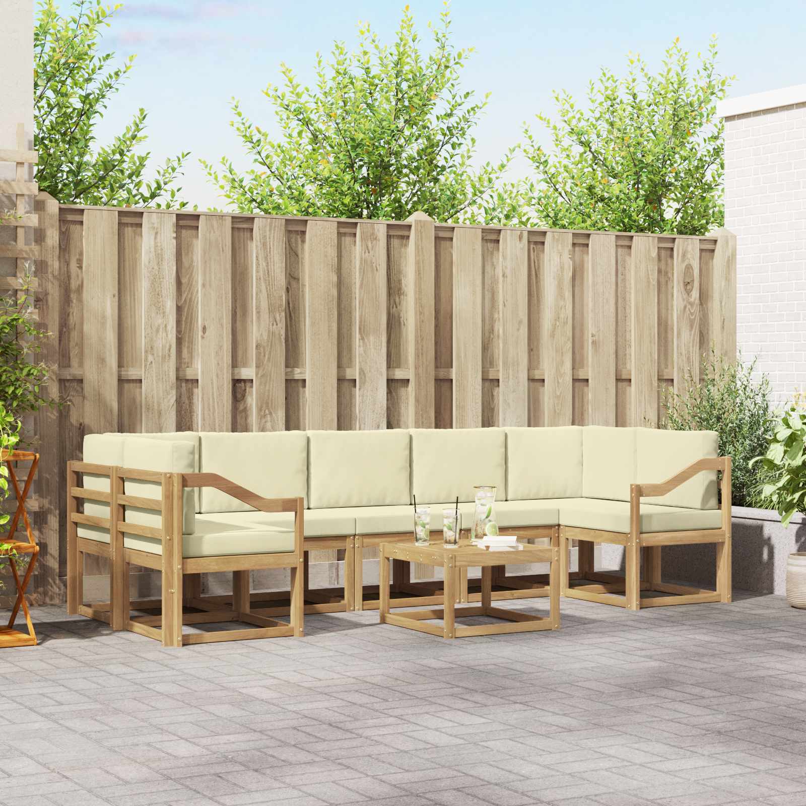 vidaXL Buiten bankenset met kussen 8 pcs Natuurlijk en Crème
