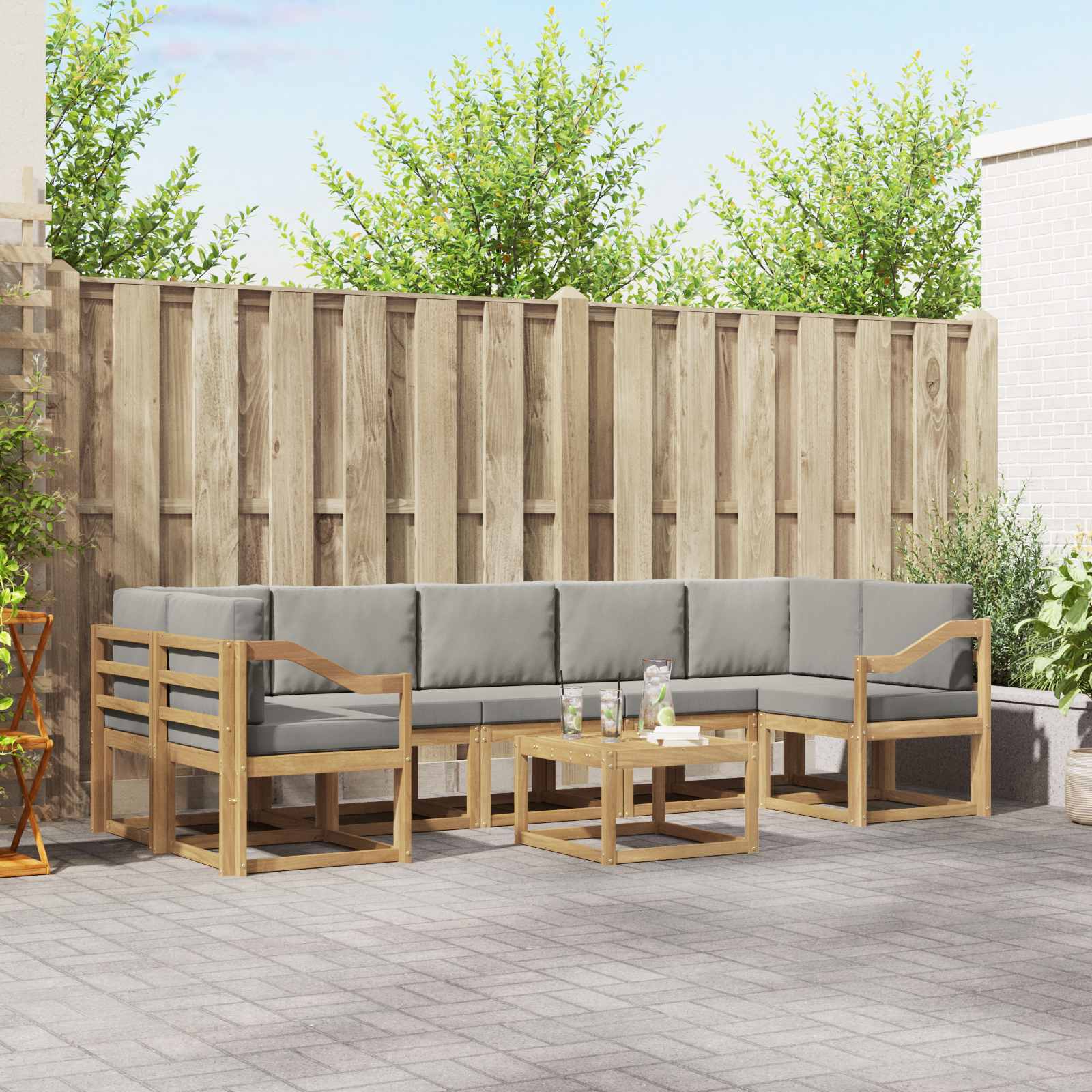 vidaXL Buiten bankenset met kussen 8 pcs Natuurlijk en Crème