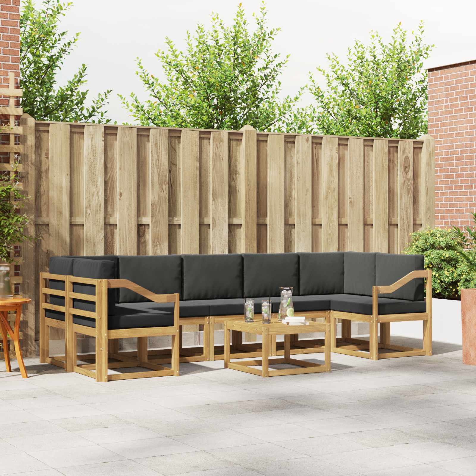 vidaXL Buiten bankenset met kussen 8 pcs Natuurlijk en Crème