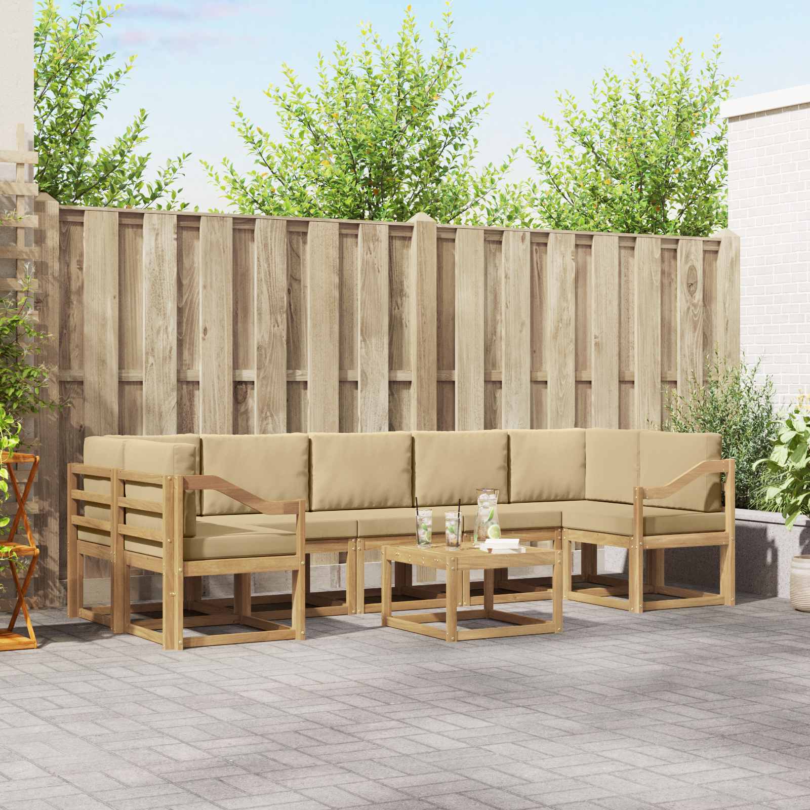 vidaXL Buiten bankenset met kussen 8 pcs Natuurlijk en Crème