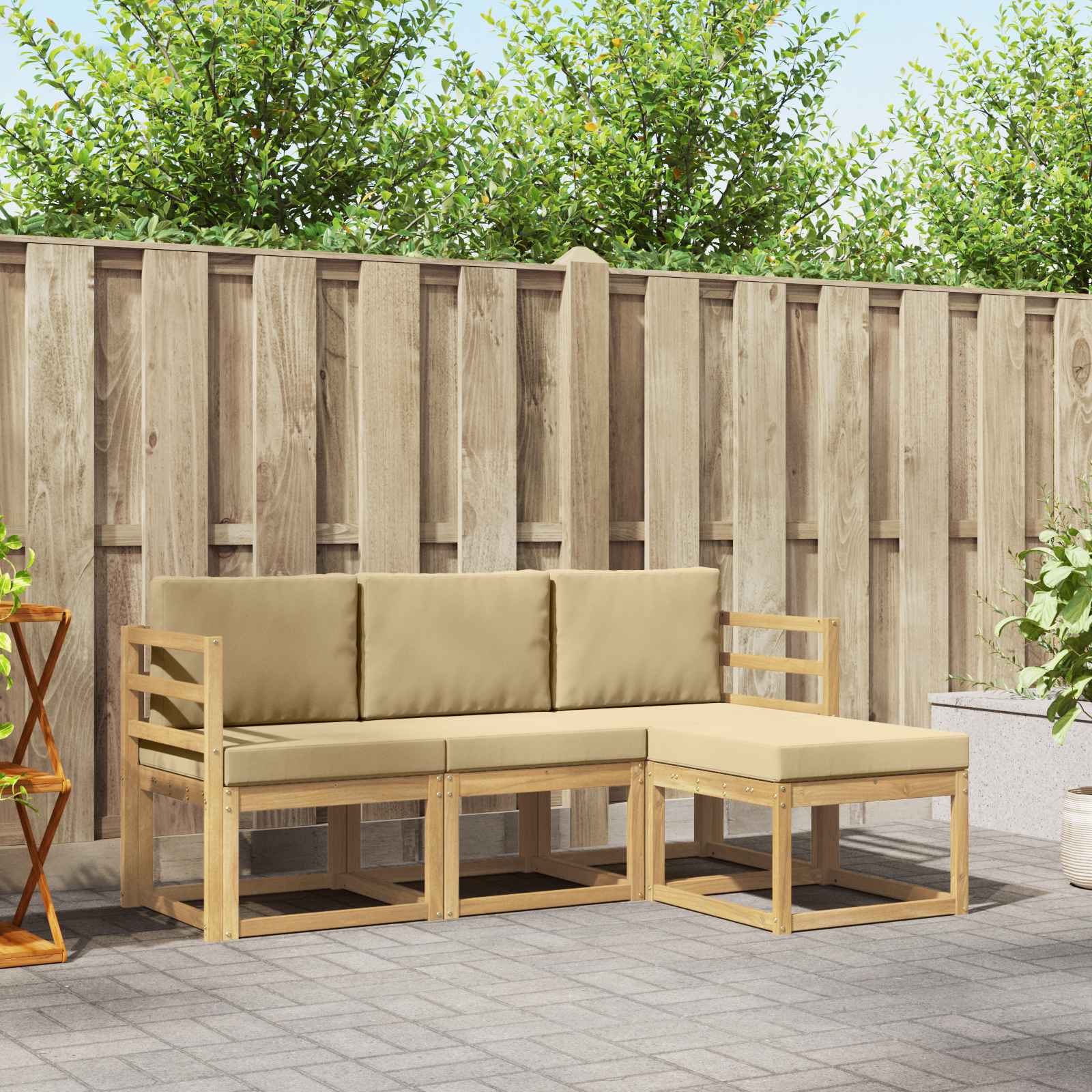 vidaXL Buiten bankenset 4 pcs Naturel