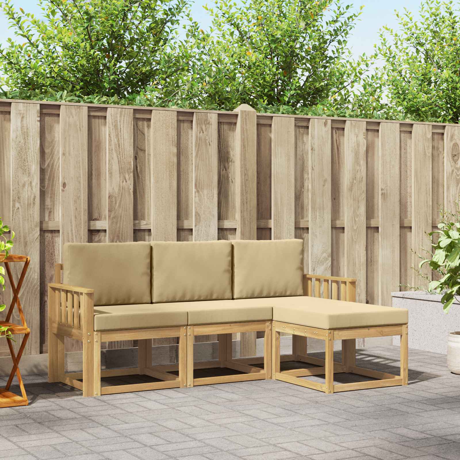 vidaXL Buiten bankenset 4 pcs Naturel