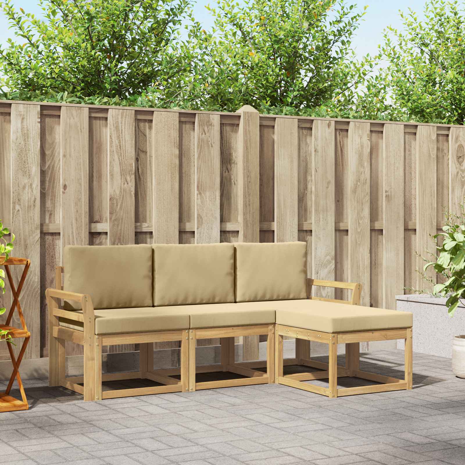 vidaXL Buiten bankenset 4 pcs Naturel