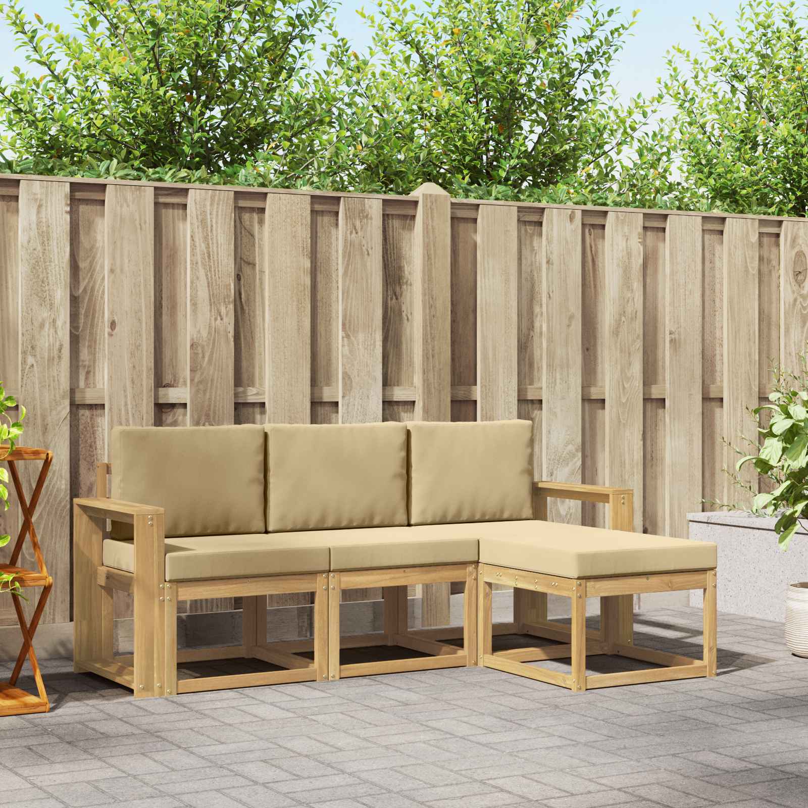 vidaXL Buiten bankenset 4 pcs Naturel