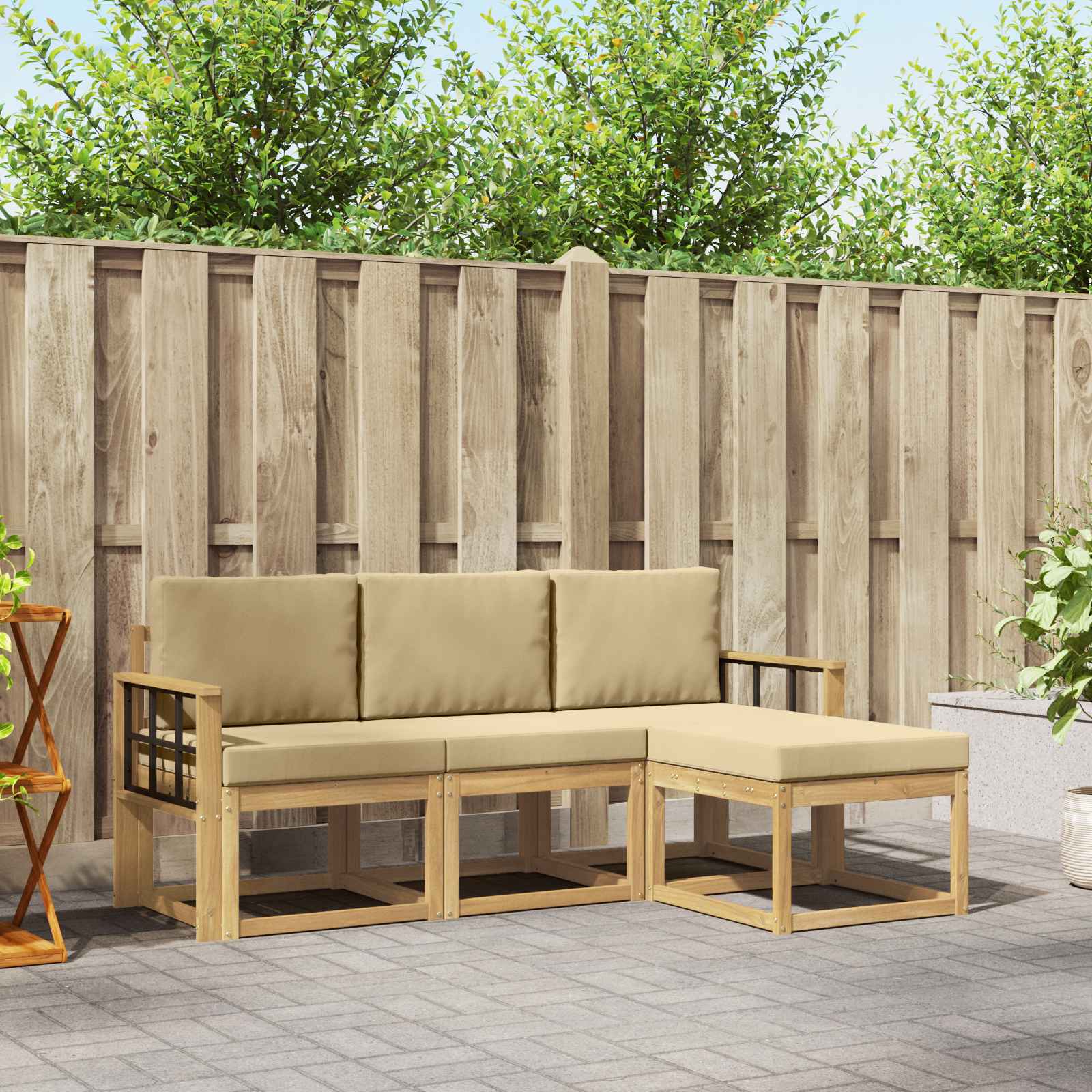 vidaXL Buiten bankenset 4 pcs Naturel