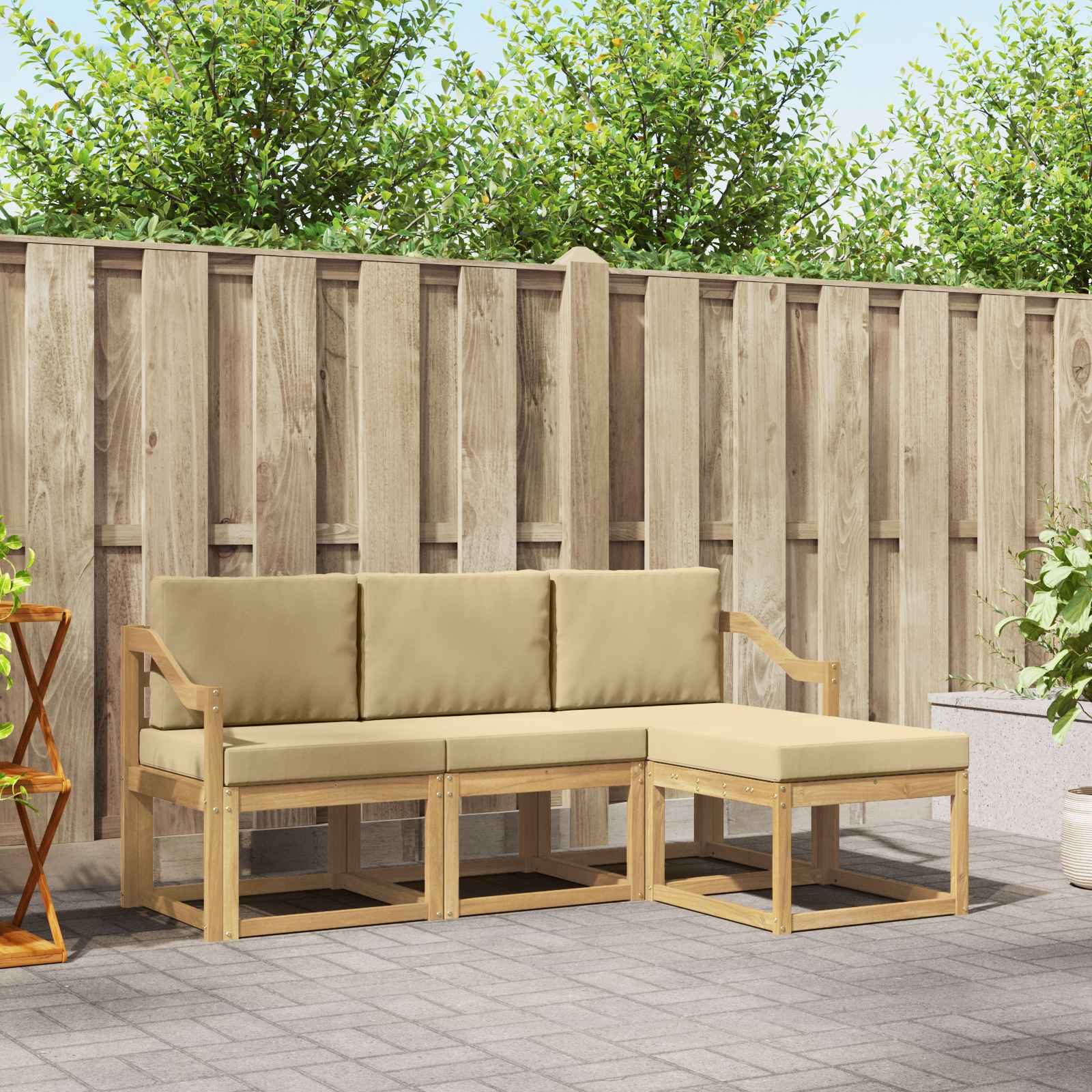 vidaXL Buiten bankenset 4 pcs Naturel