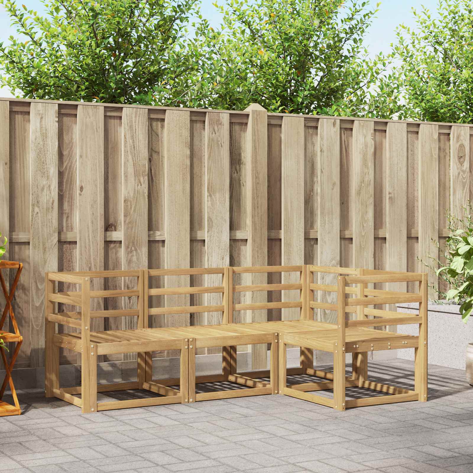 vidaXL Buiten bankenset met kussen 4 pcs Natuurlijk en Crème