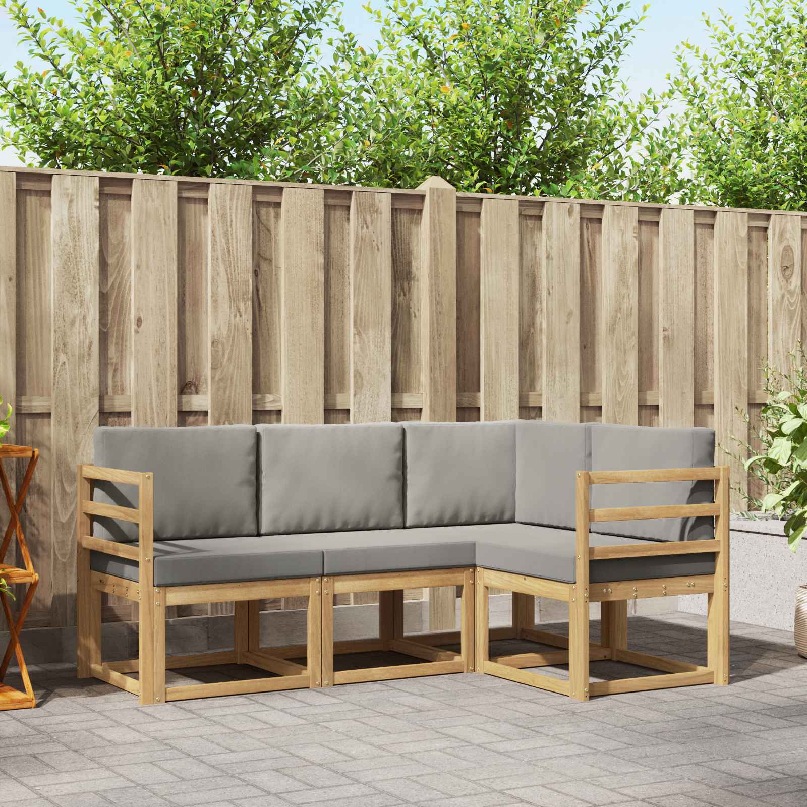 vidaXL Buiten bankenset met kussen 4 pcs Natuurlijk en Crème