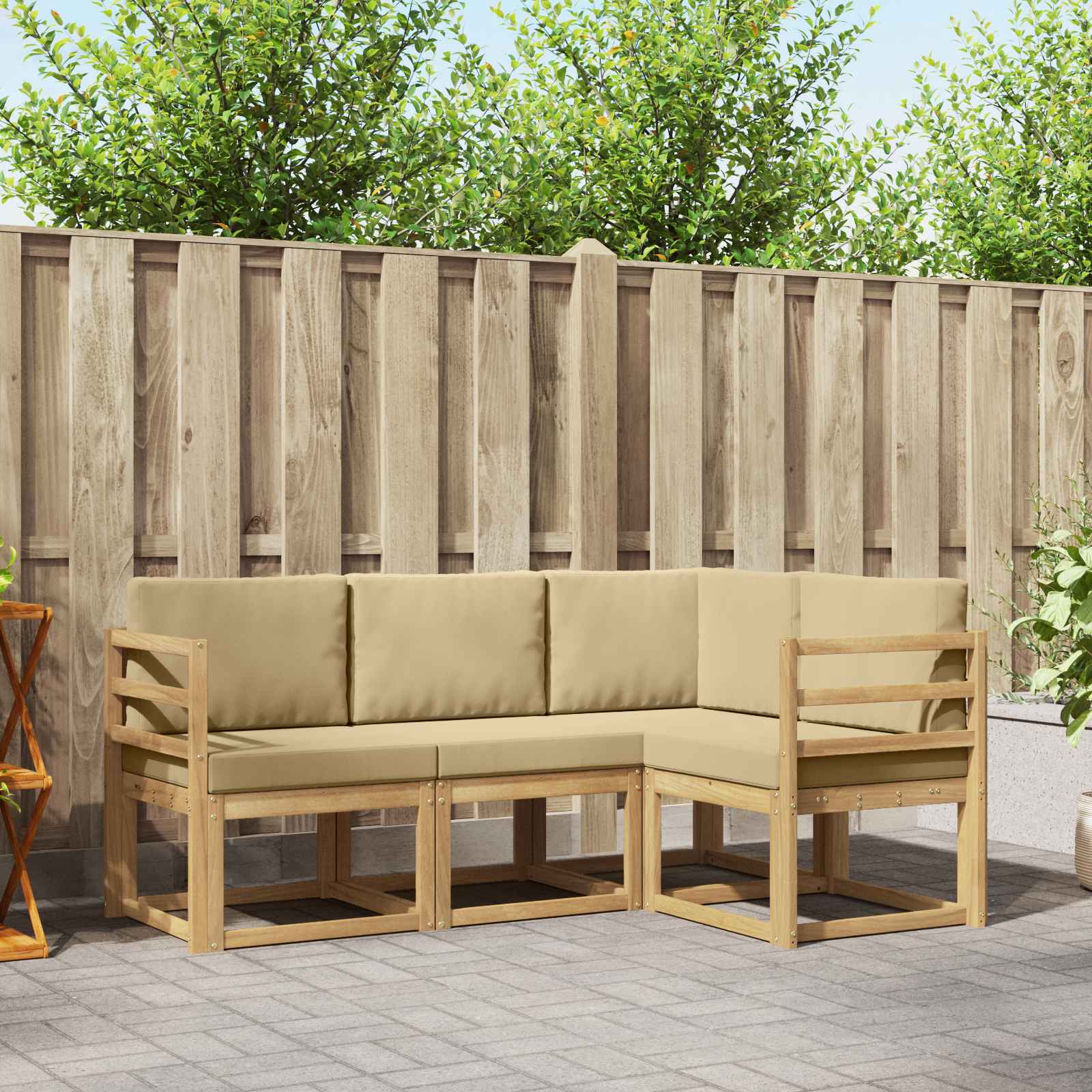 vidaXL Buiten bankenset met kussen 4 pcs Natuurlijk en Crème