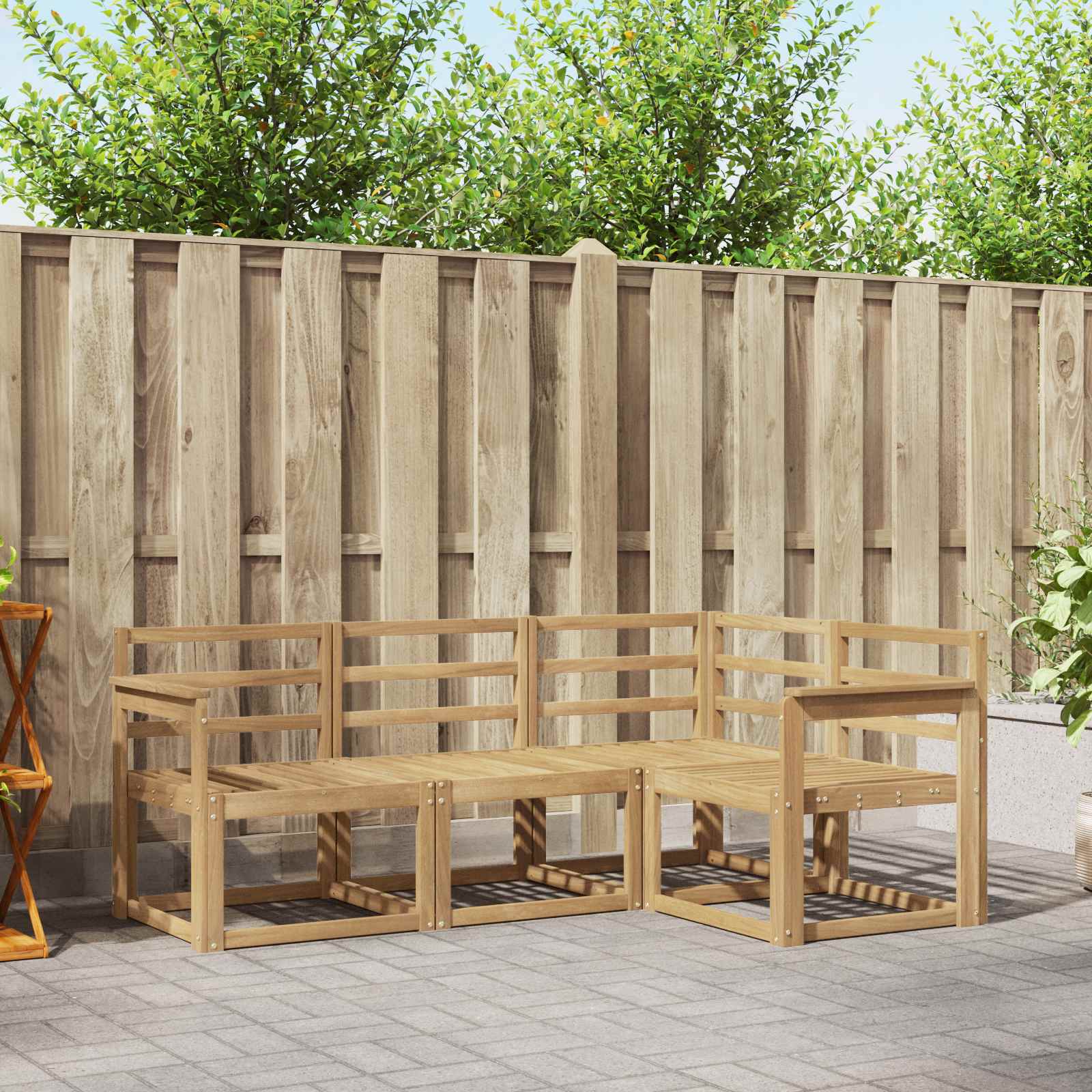 vidaXL Buiten bankenset met kussen 4 pcs Natuurlijk en Crème